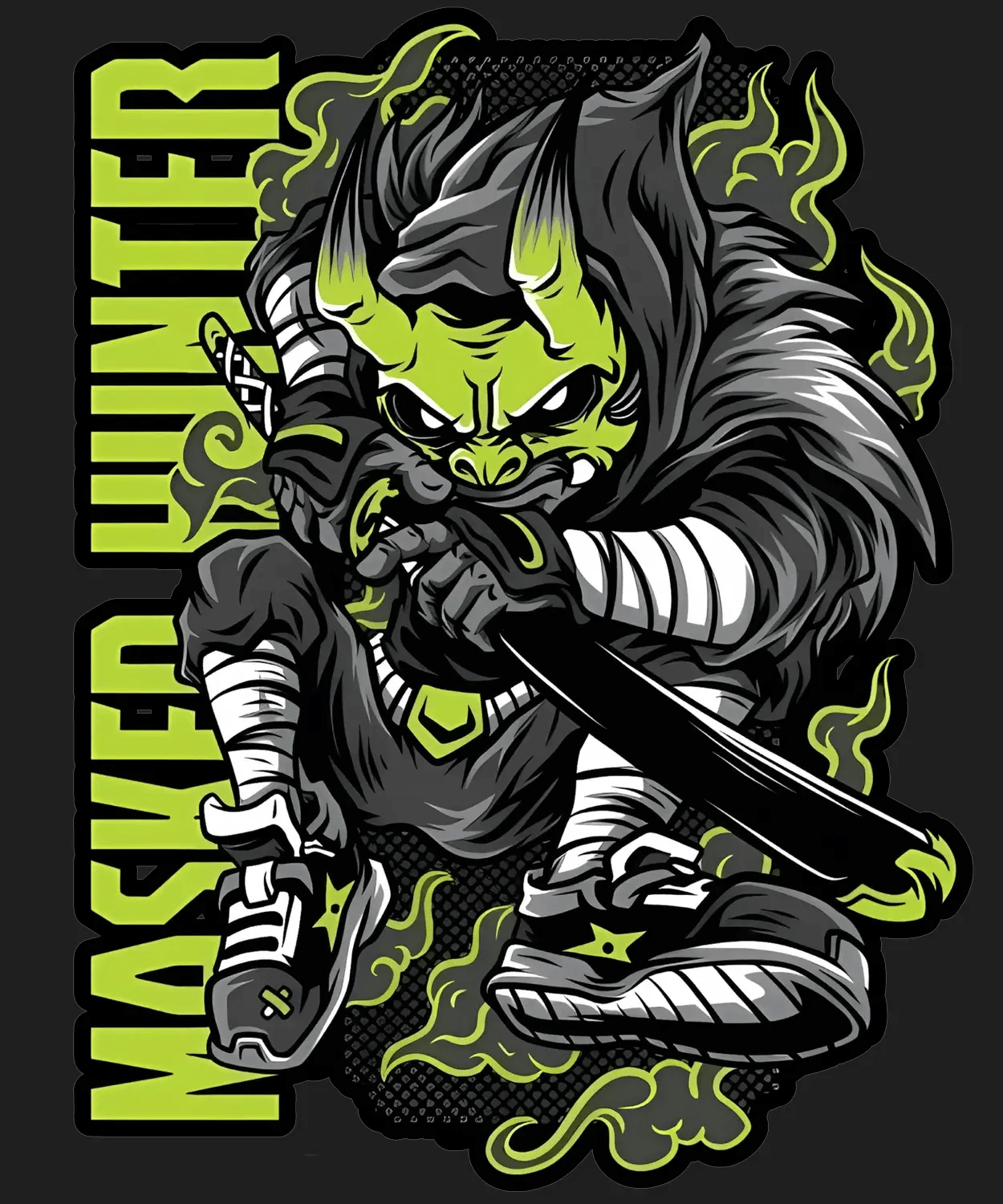 Masked Hunter - DTF Ready to Press (black_bg)