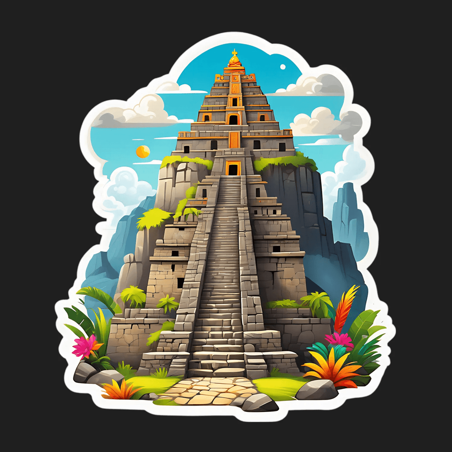 Mayan Temple Sticker - UV DTF Colorful Print - Heat Press Transfer