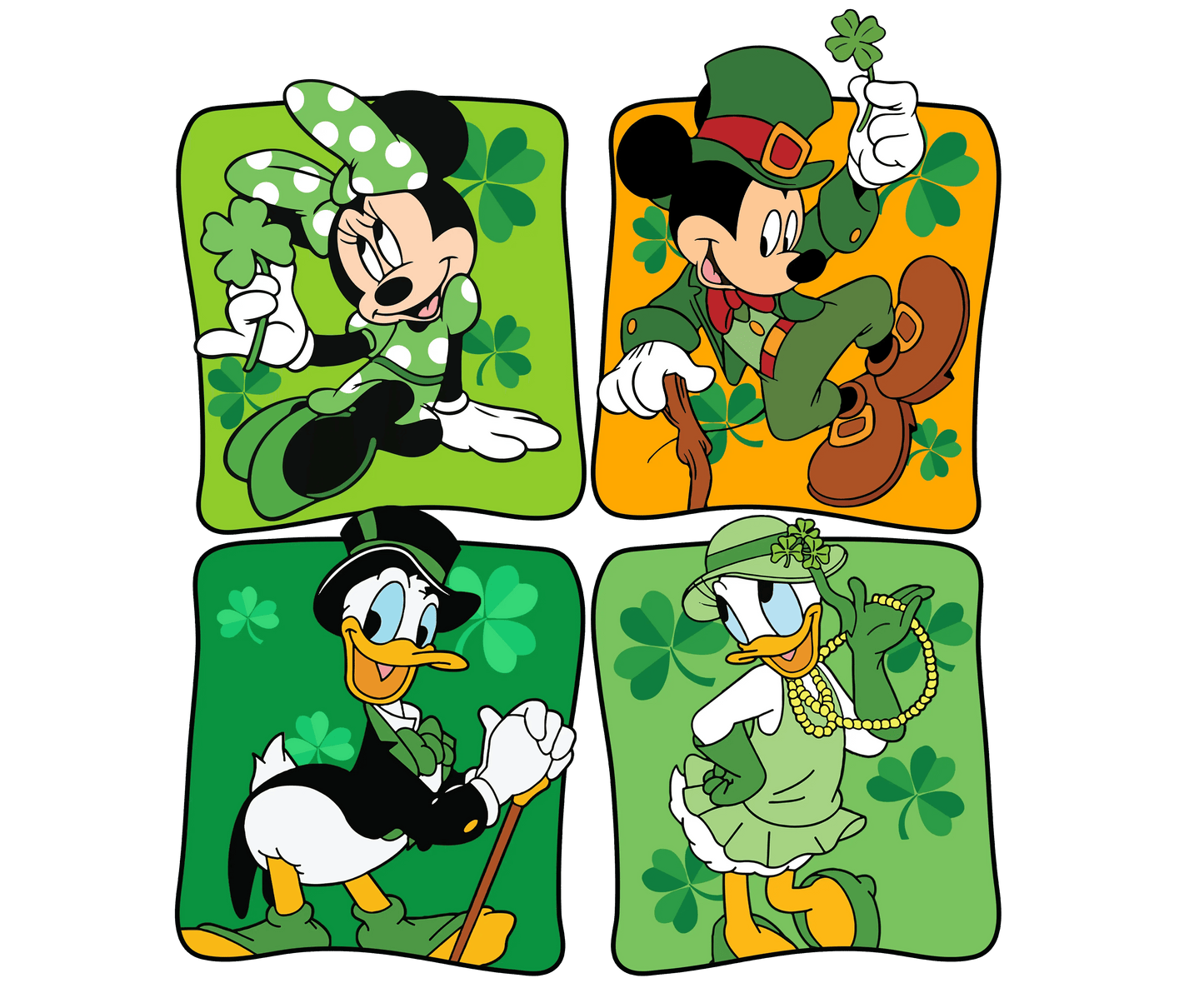 Mickey And Minnie Mouse Daisy And Donald Duck St Patrick Design - DTF Ready To Press - Heat Press Transfer