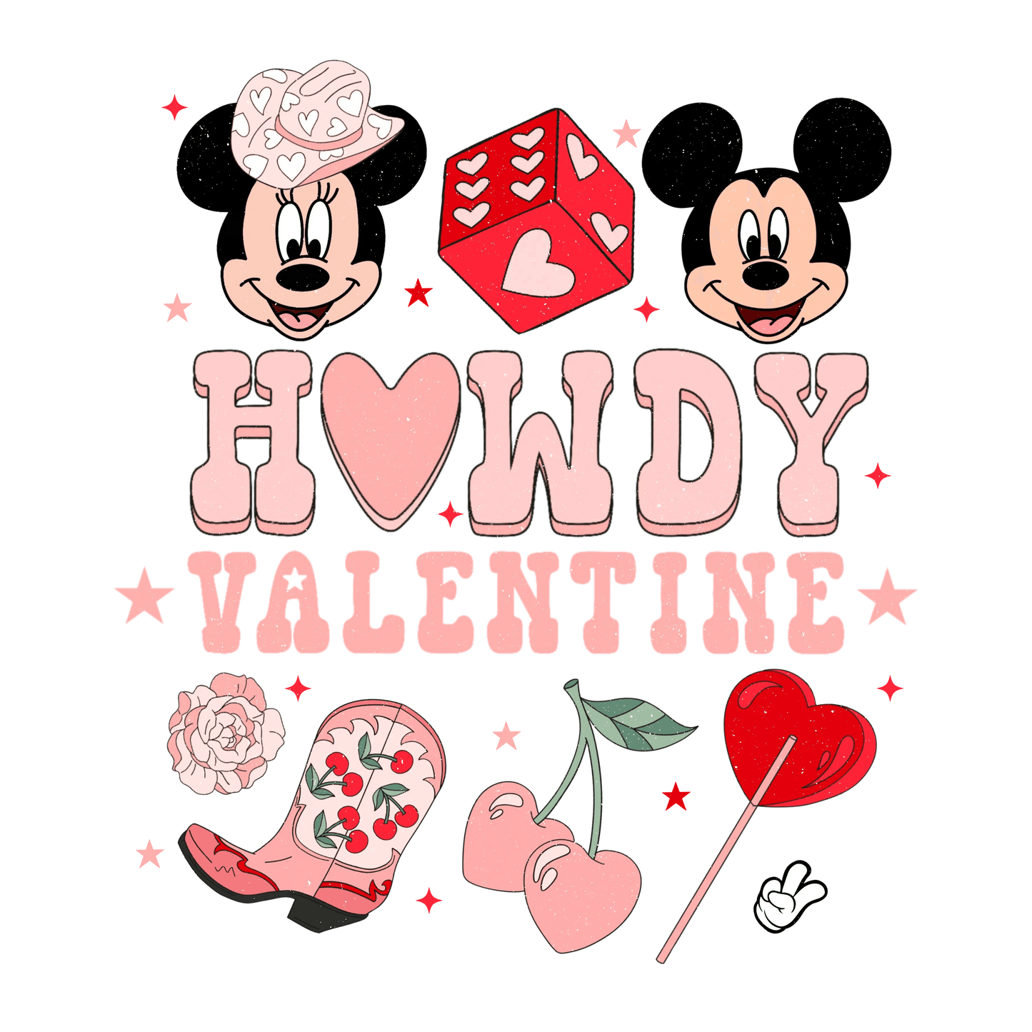 Mickey Mouse Howdy Valentine Design - DTF Ready To Press - Heat Press Transfer