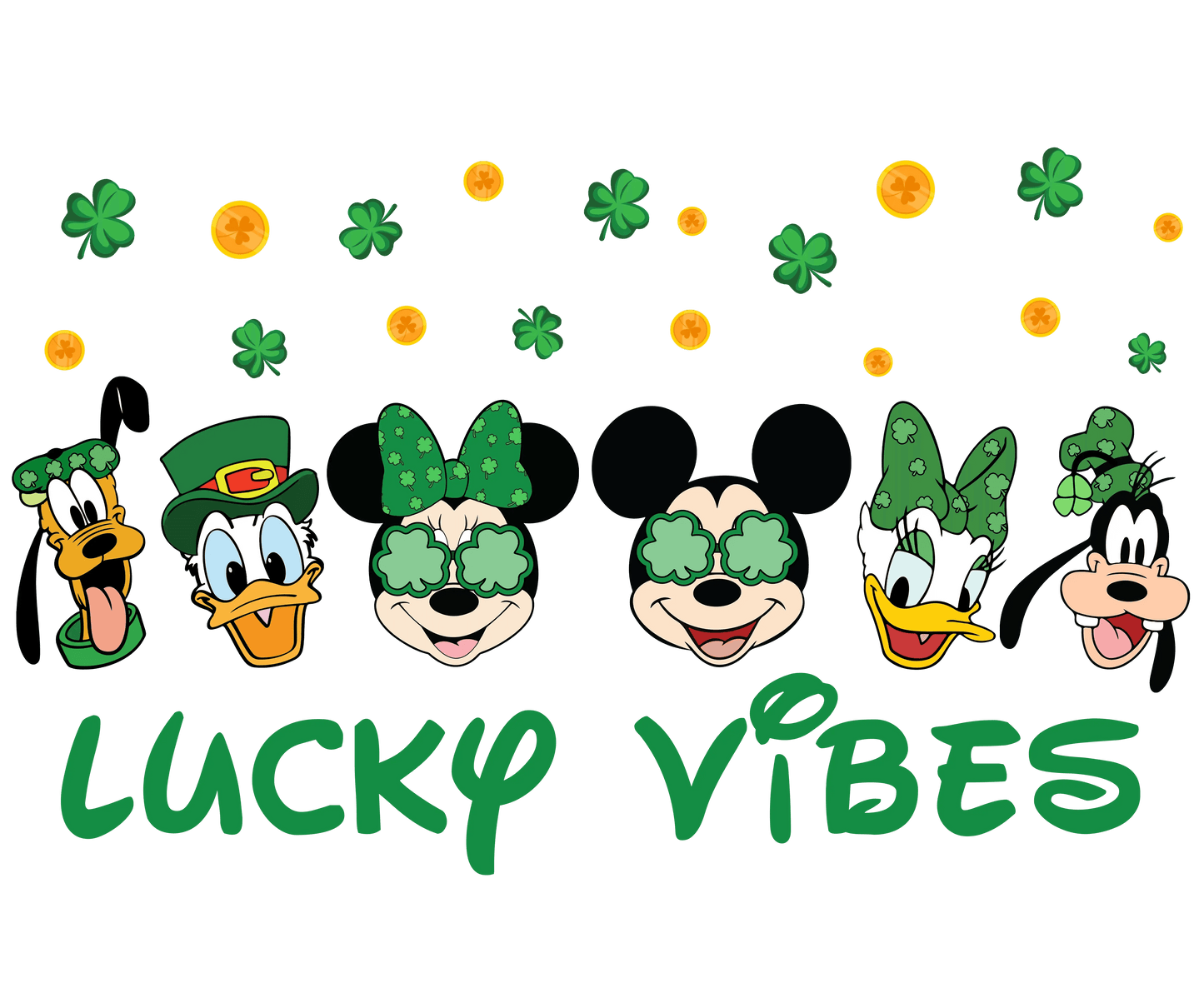 Mickey Mouse Lucky Vibes Saint Patrick Day Design - DTF Ready To Press - Heat Press Transfer