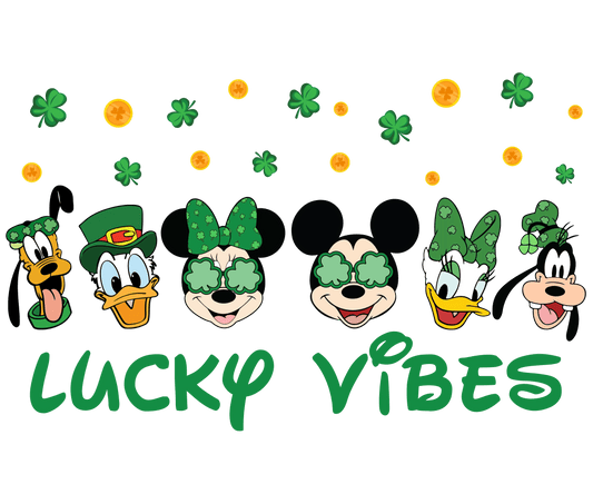 Mickey Mouse Lucky Vibes Saint Patrick Day Design - DTF Ready To Press - Heat Press Transfer
