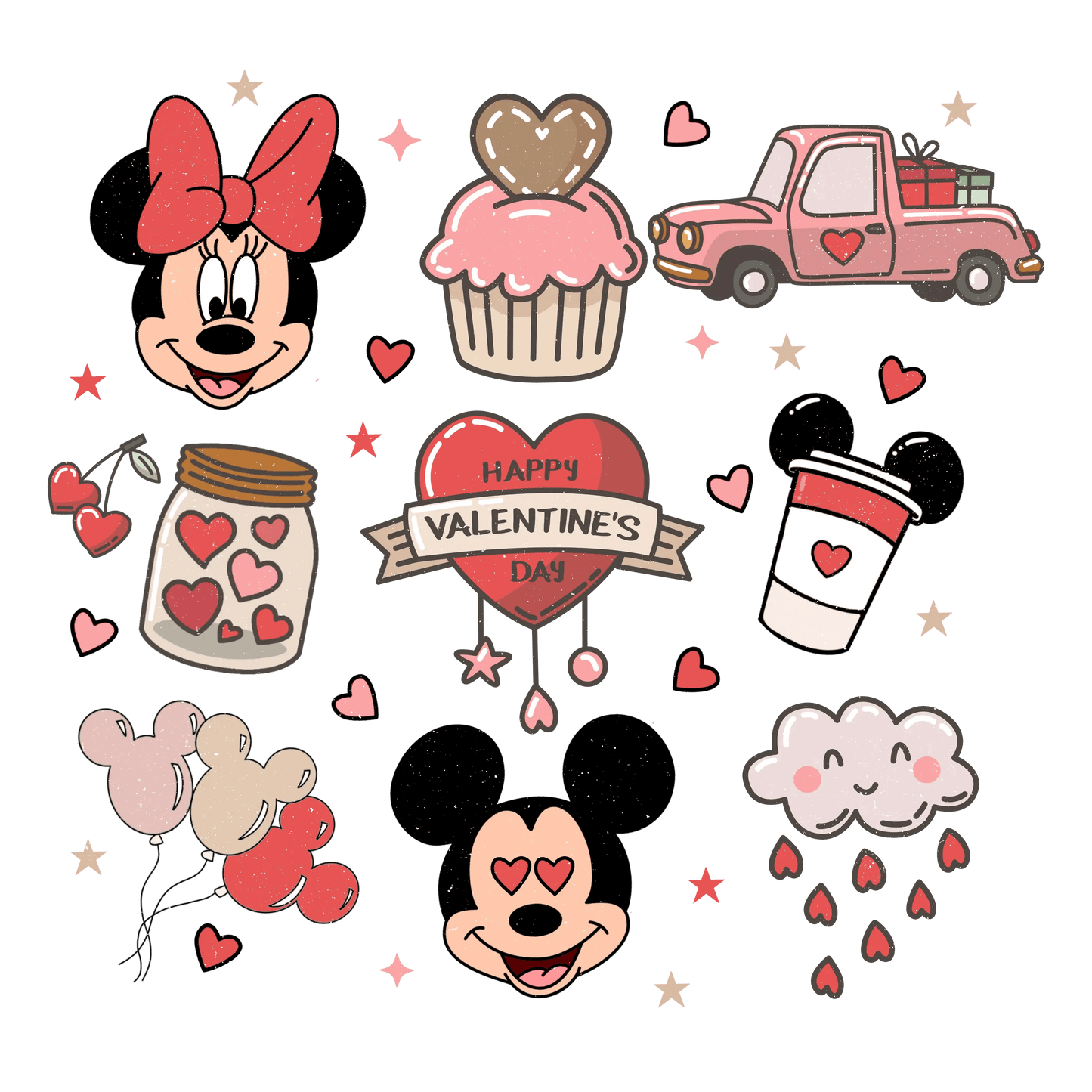 Minnie And Mickey Happy Valentine's Day Design - DTF Ready To Press - Heat Press Transfer