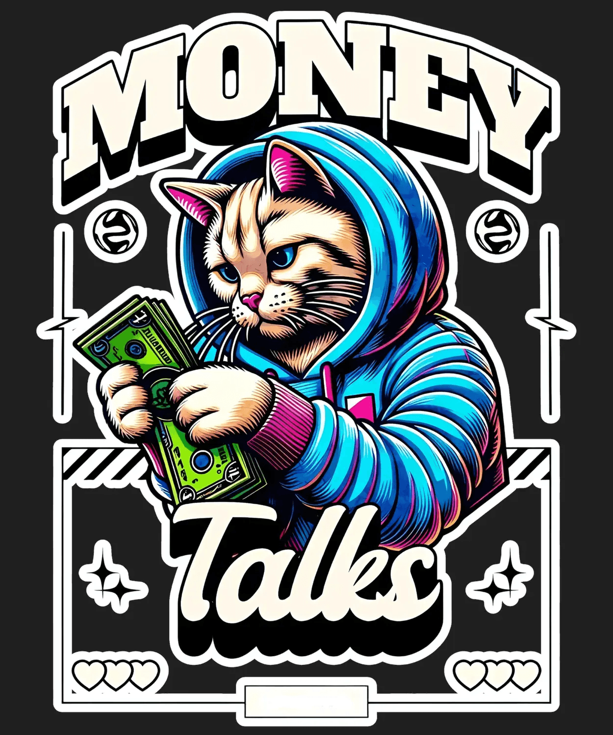 Money Talks Cat - DTF Ready to Press (black_bg)