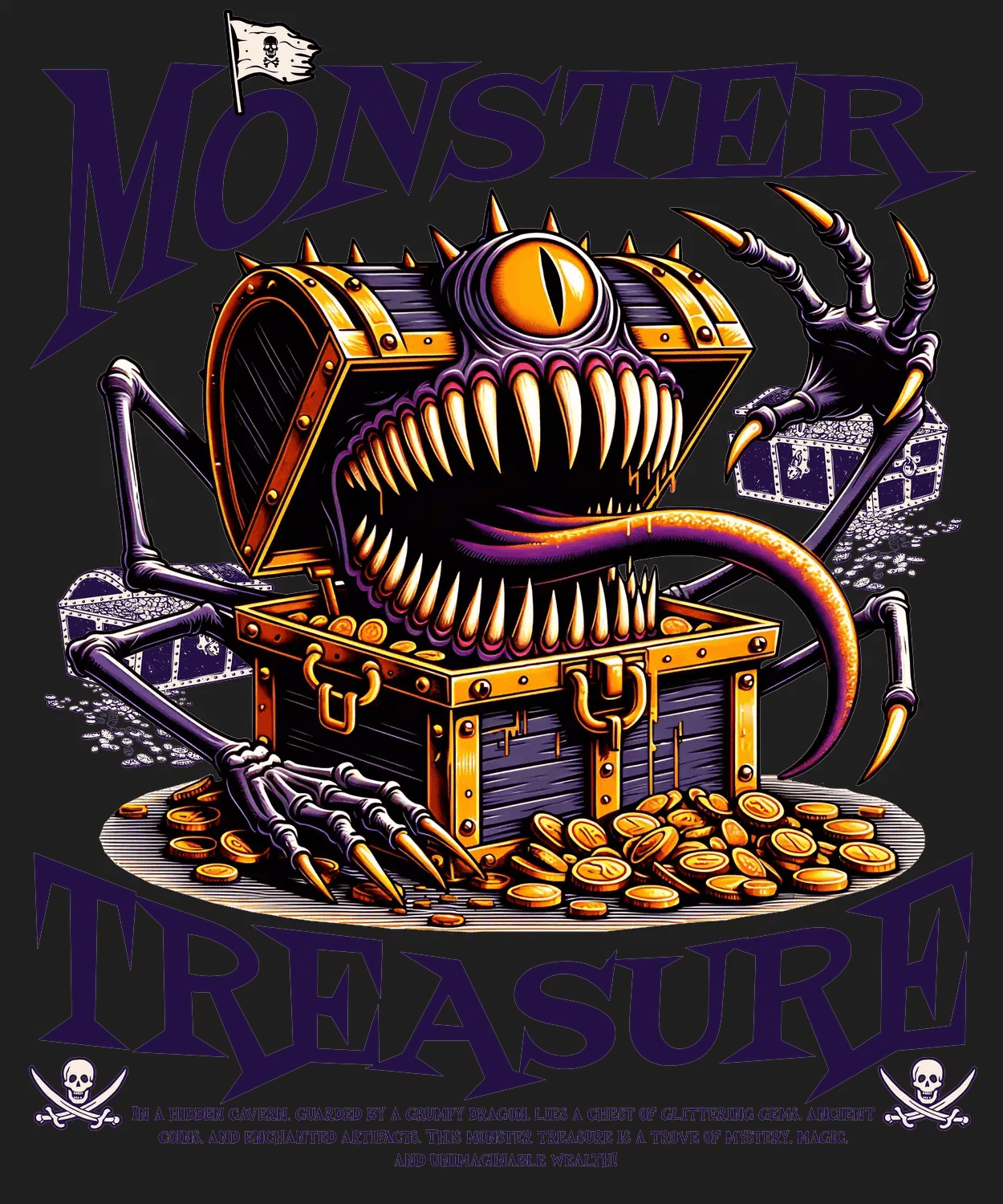 Monster Treasure Chest - DTF Ready to Press (black_bg)