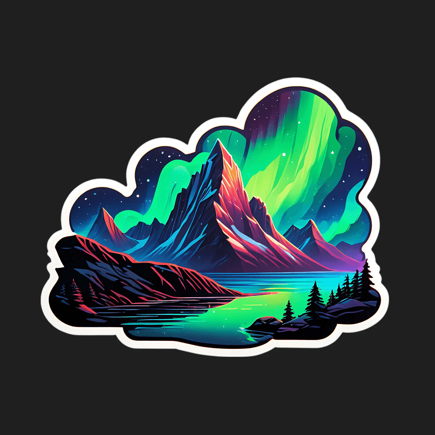 Mountain Aurora Sticker - Vibrant Nature Scene - Heat Press Transfer