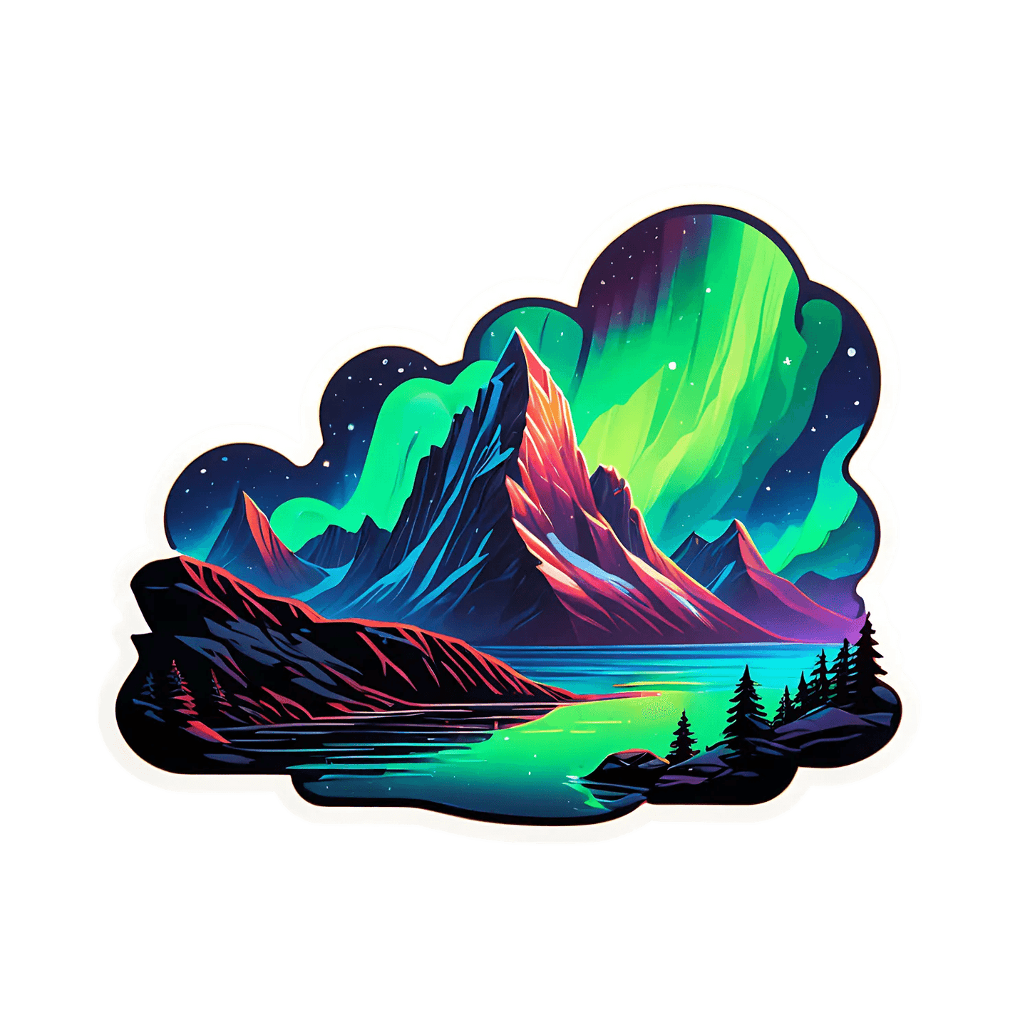 Mountain Aurora Sticker - Vibrant Nature Scene - Heat Press Transfer