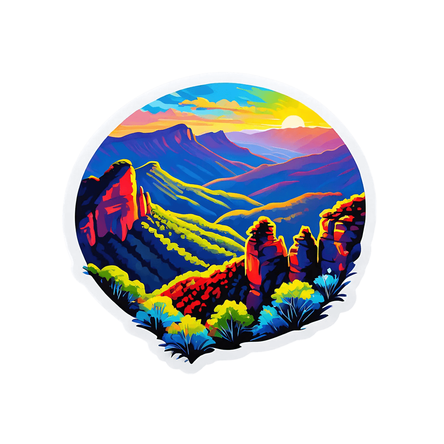 Mountain Sunset - Vibrant Landscape Sticker - Heat Press Transfer
