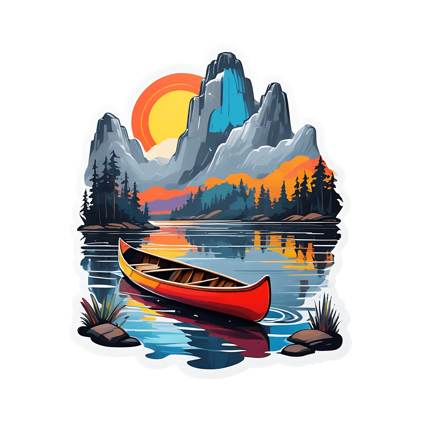 Mountain Sunset Canoe - Sticker - Heat Press Transfer