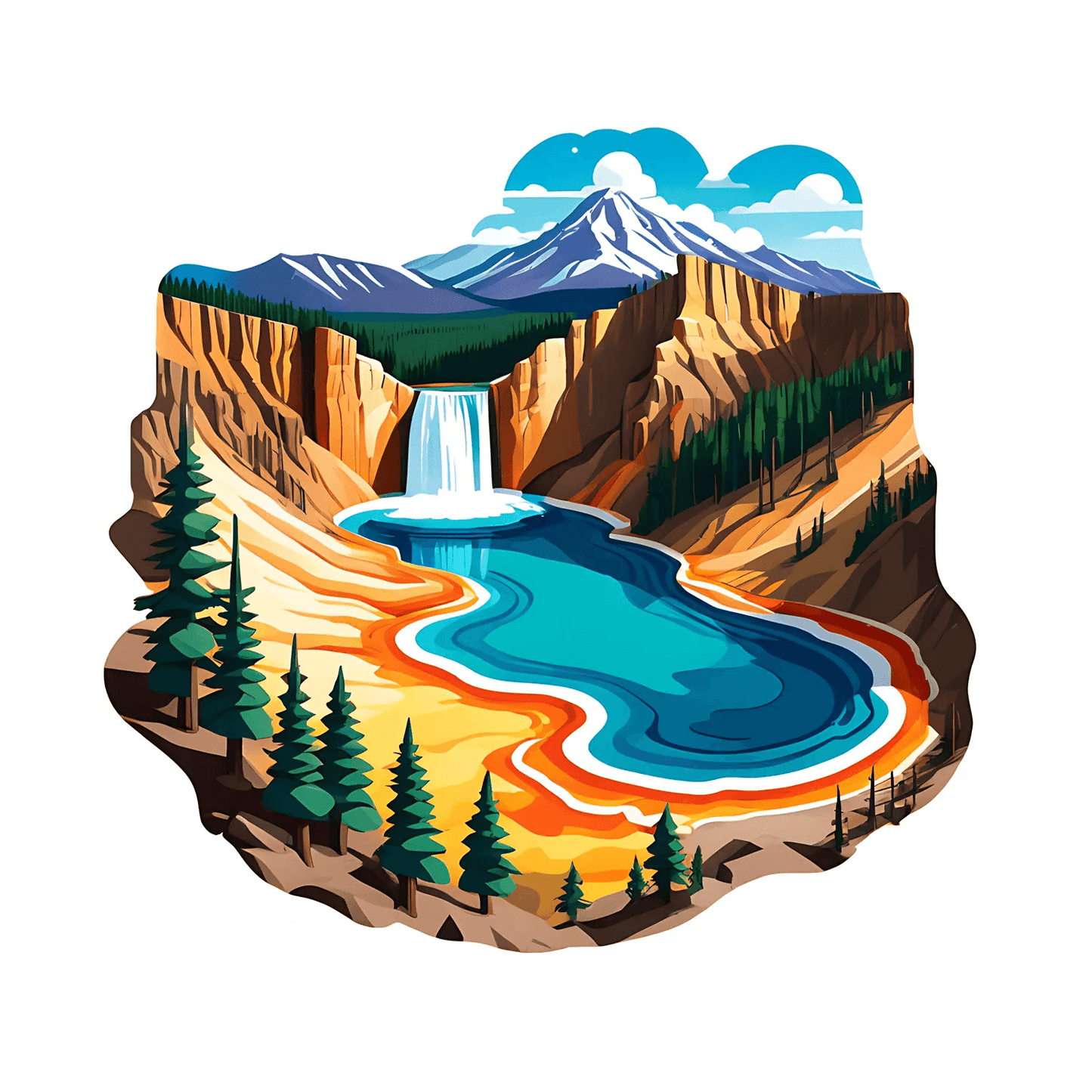 Mountain Waterfall Sticker - Vibrant Nature Scene - Heat Press Transfer