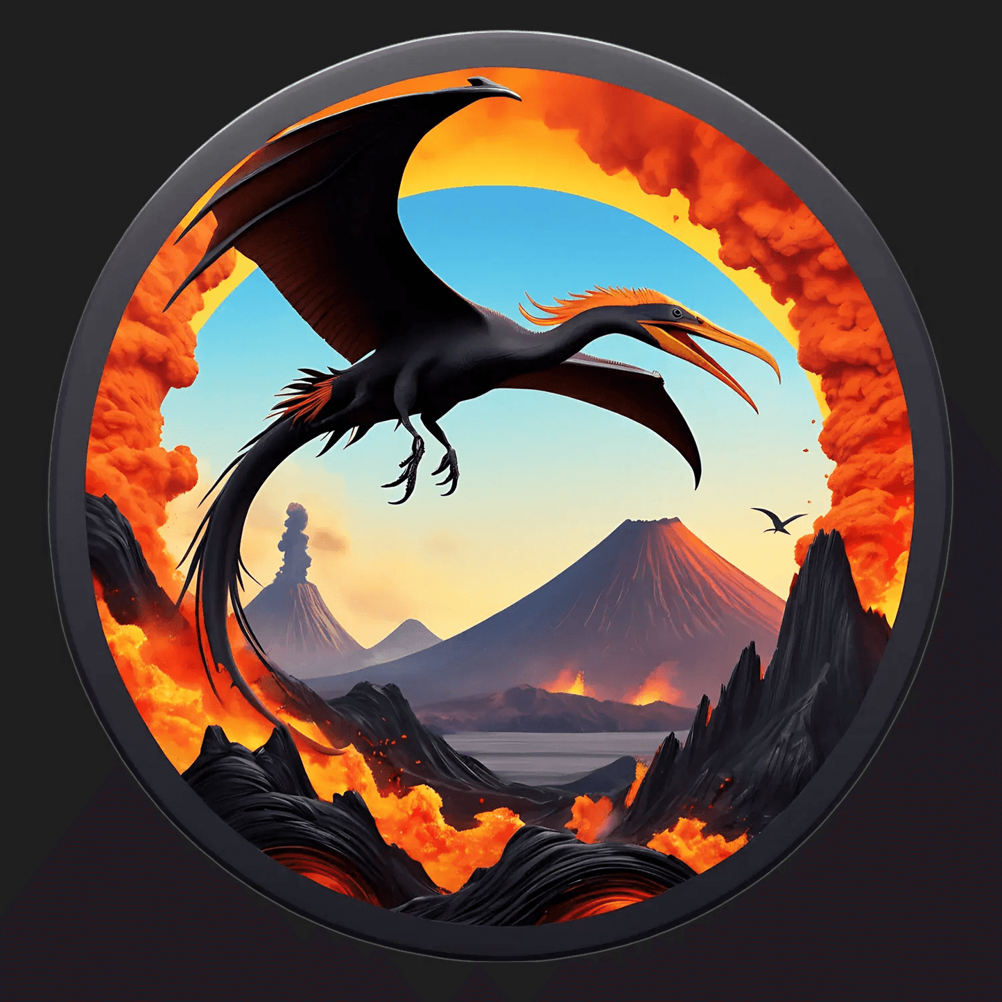 Mythical Firebird - Lava Circle Sticker - Heat Press Transfer
