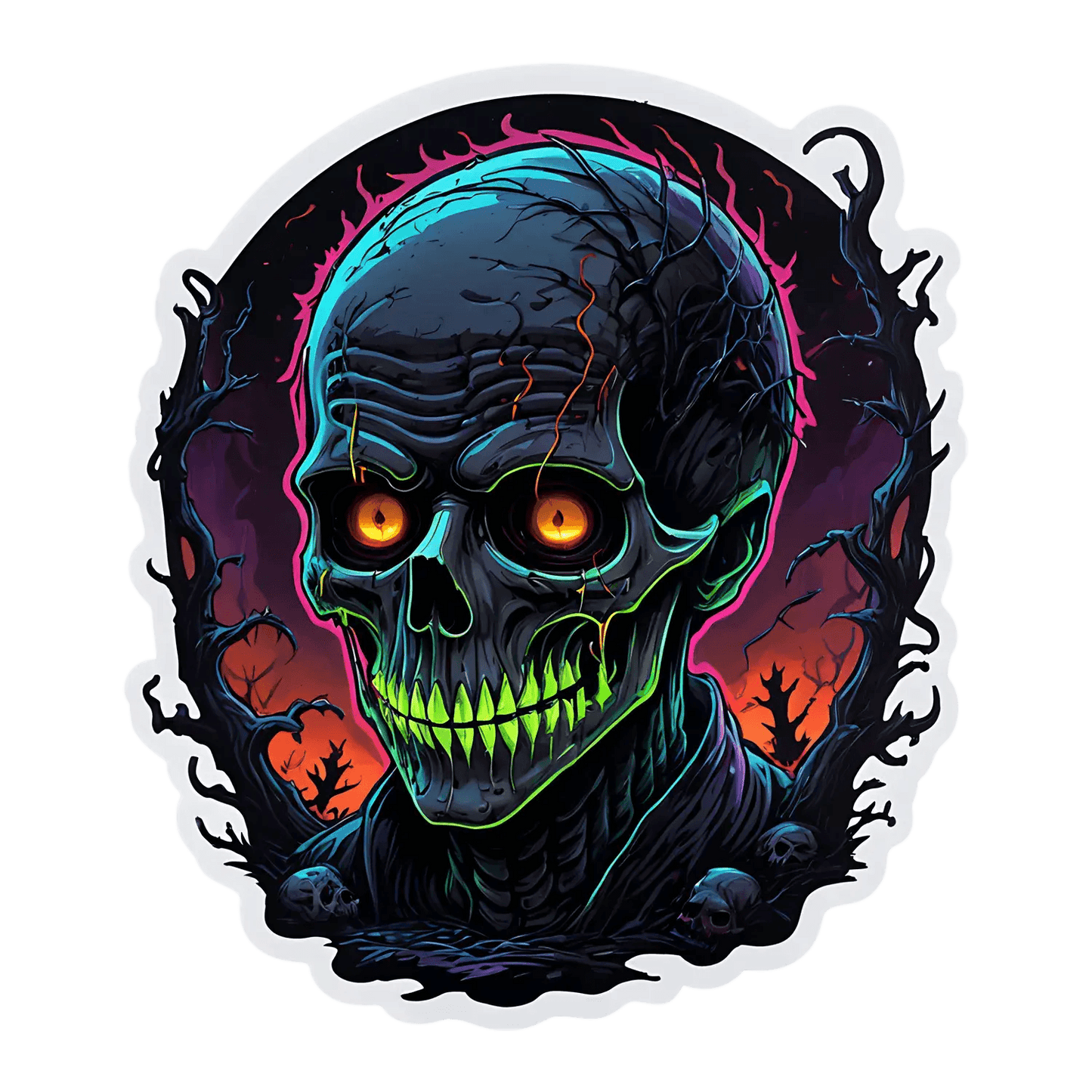 Neon Skull Glow - UV DTF Sticker - Heat Press Transfer