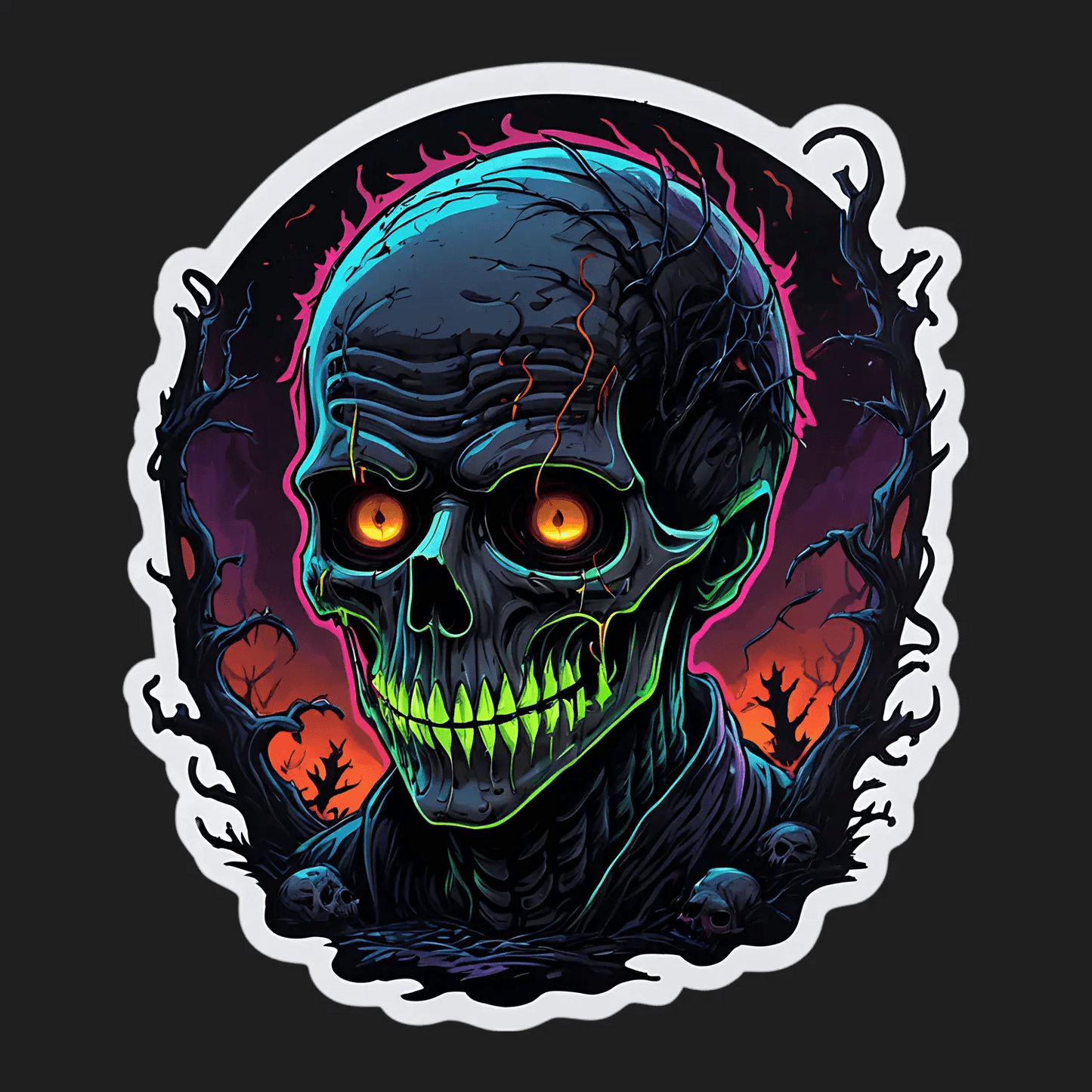 Neon Skull Glow - UV DTF Sticker - Heat Press Transfer