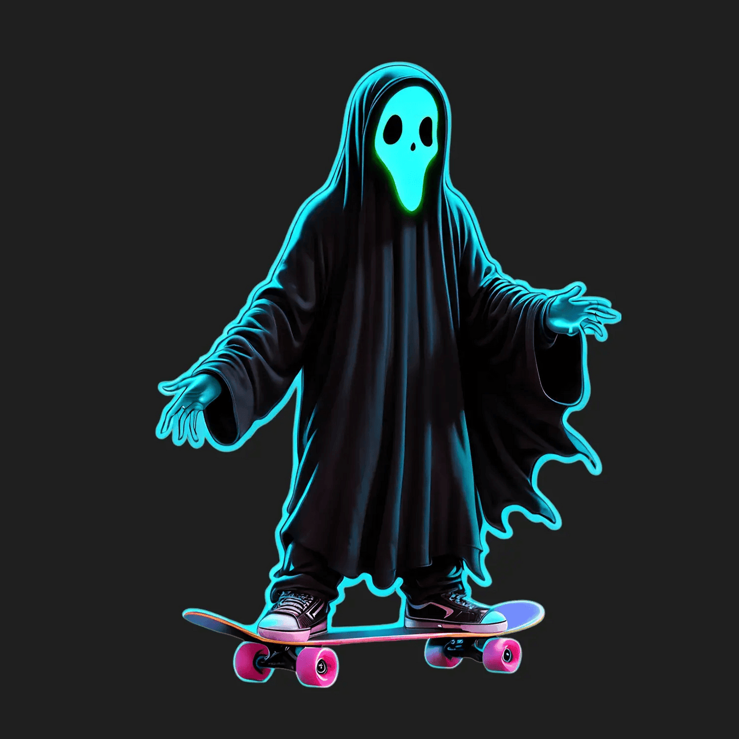 Neon Skull Skateboarder - Sticker - Heat Press Transfer