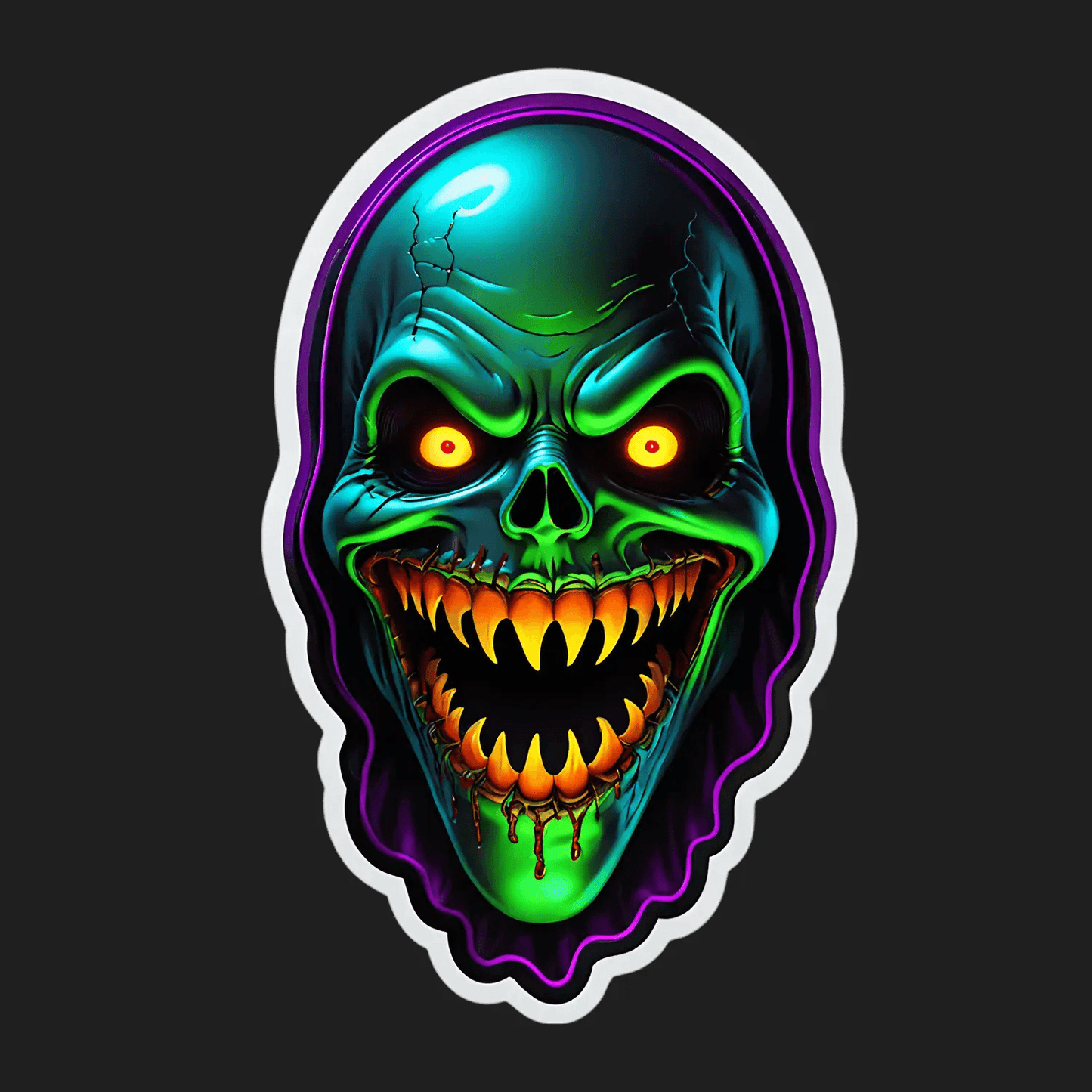 Neon Skull Sticker - UV DTF Impact - Heat Press Transfer