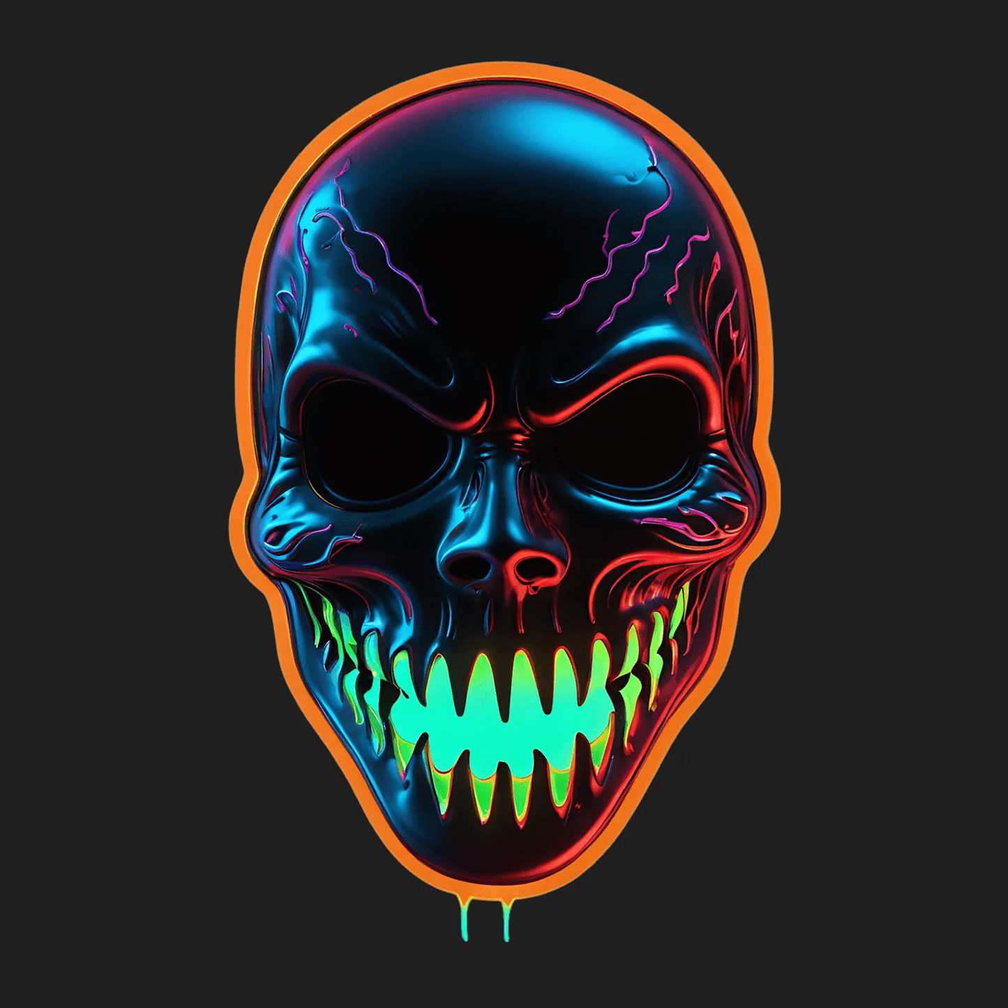 Neon Skull Sticker - Reflective UV Design - Heat Press Transfer
