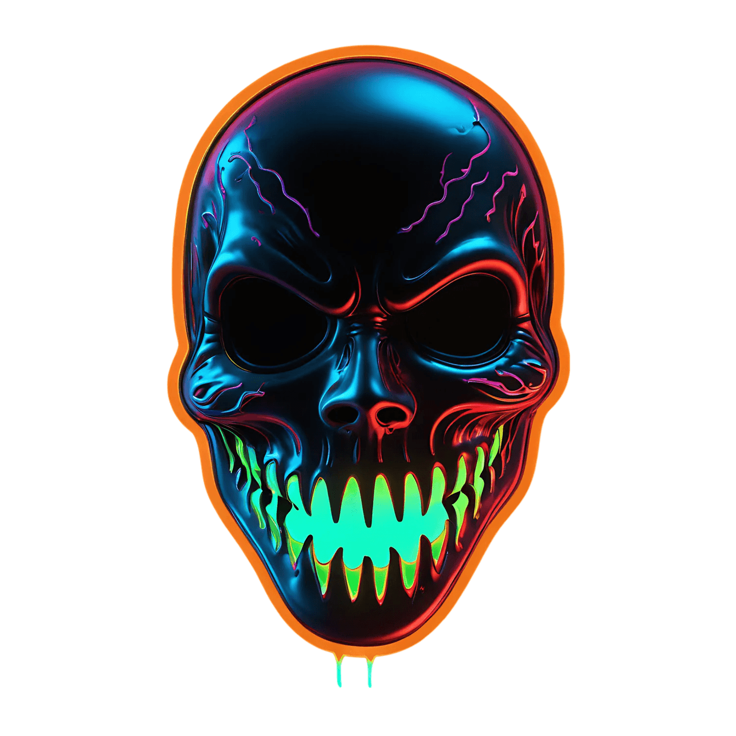 Neon Skull Sticker - Reflective UV Design - Heat Press Transfer