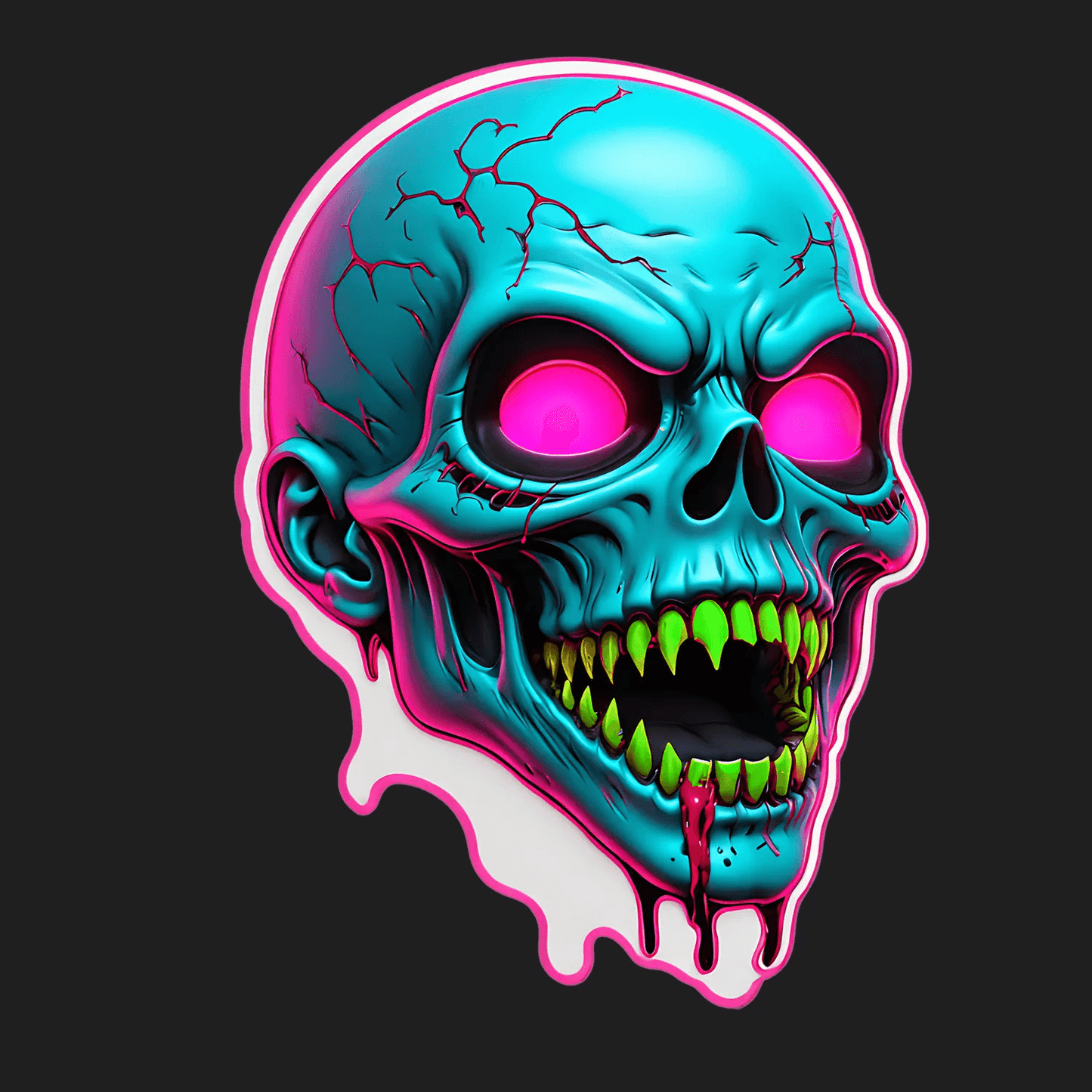 Neon Skull Sticker - Vibrant UV DTF - Heat Press Transfer