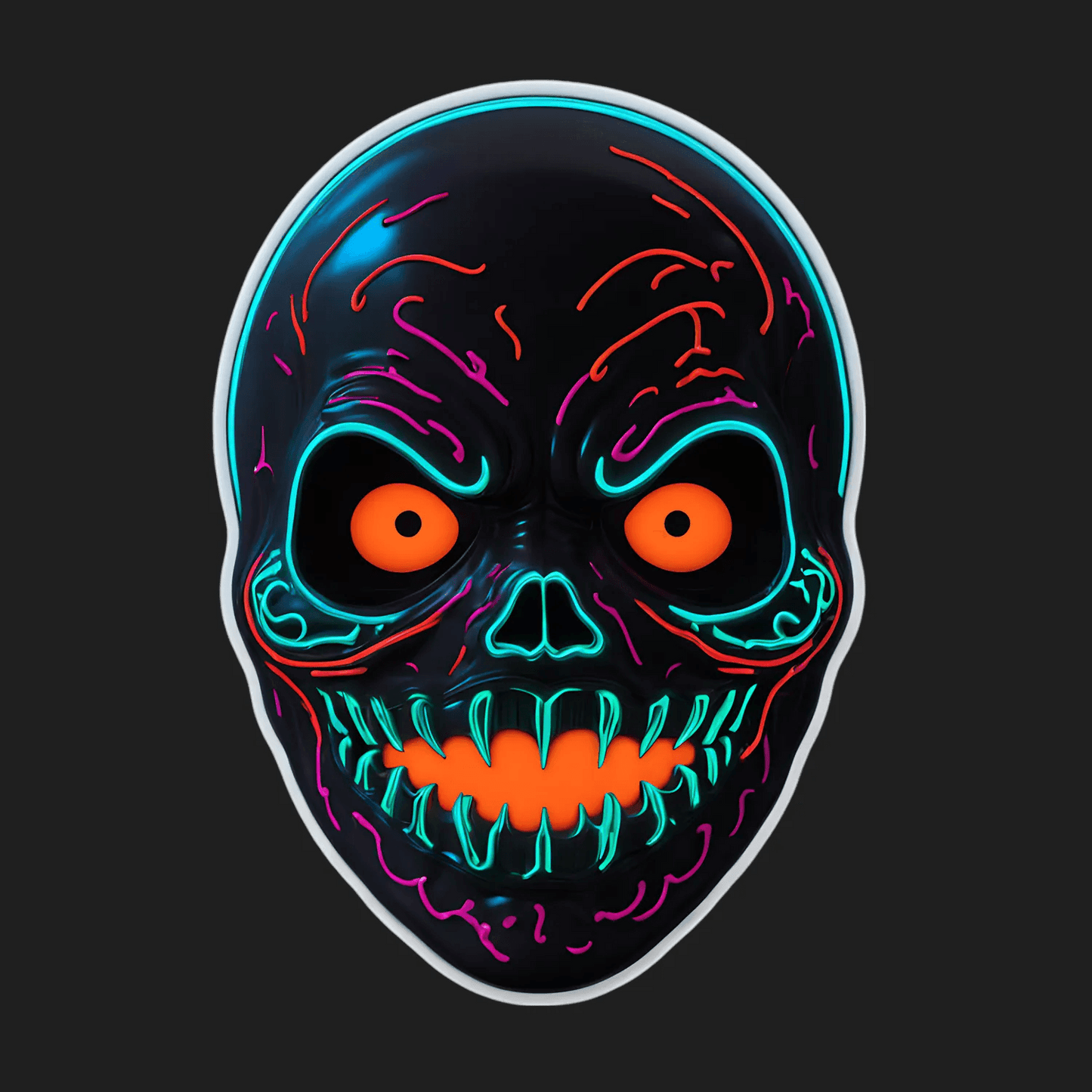 Neon Skull Sticker - Vibrant UV Design - Heat Press Transfer