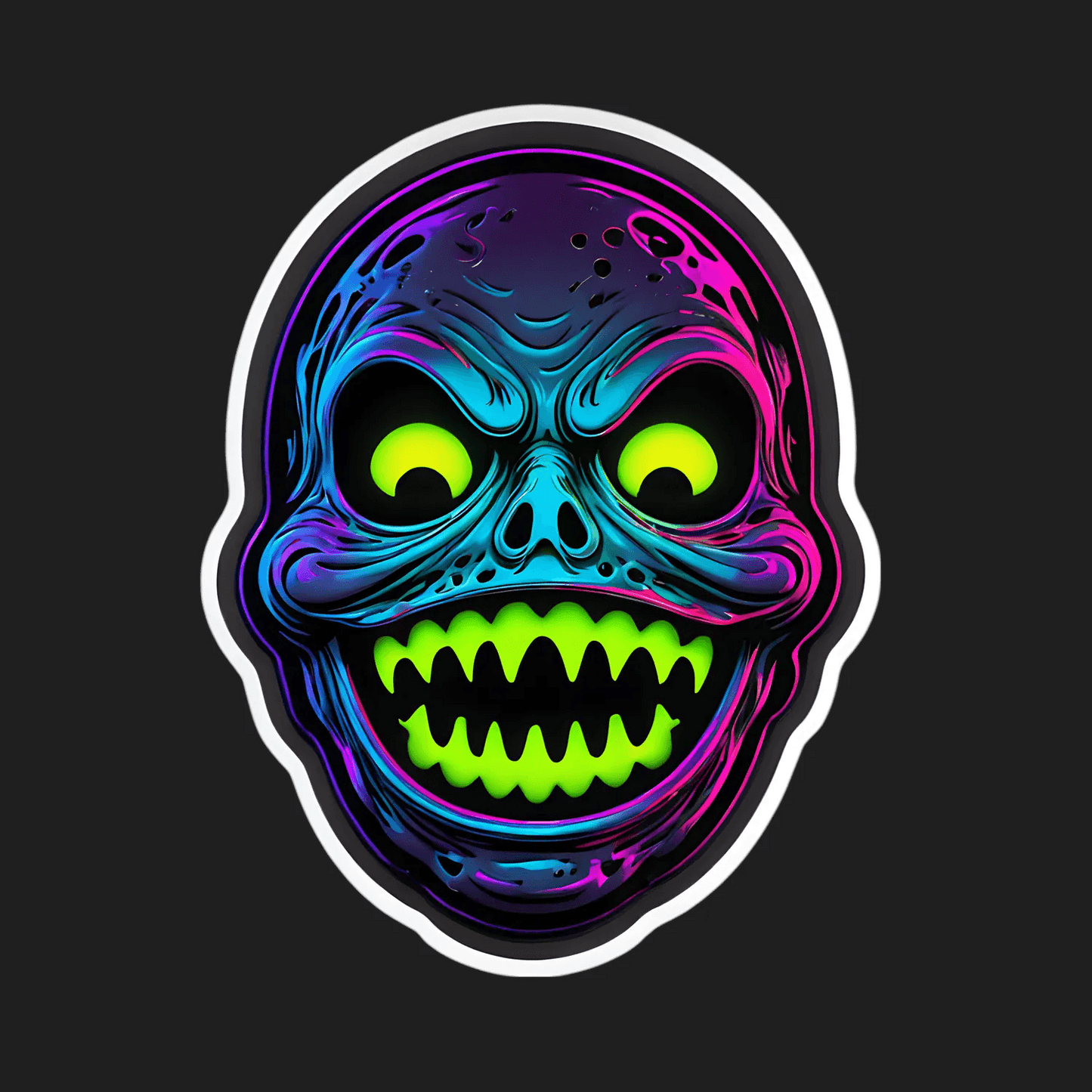 Neon Skull Sticker - Vibrant UV Design - Heat Press Transfer