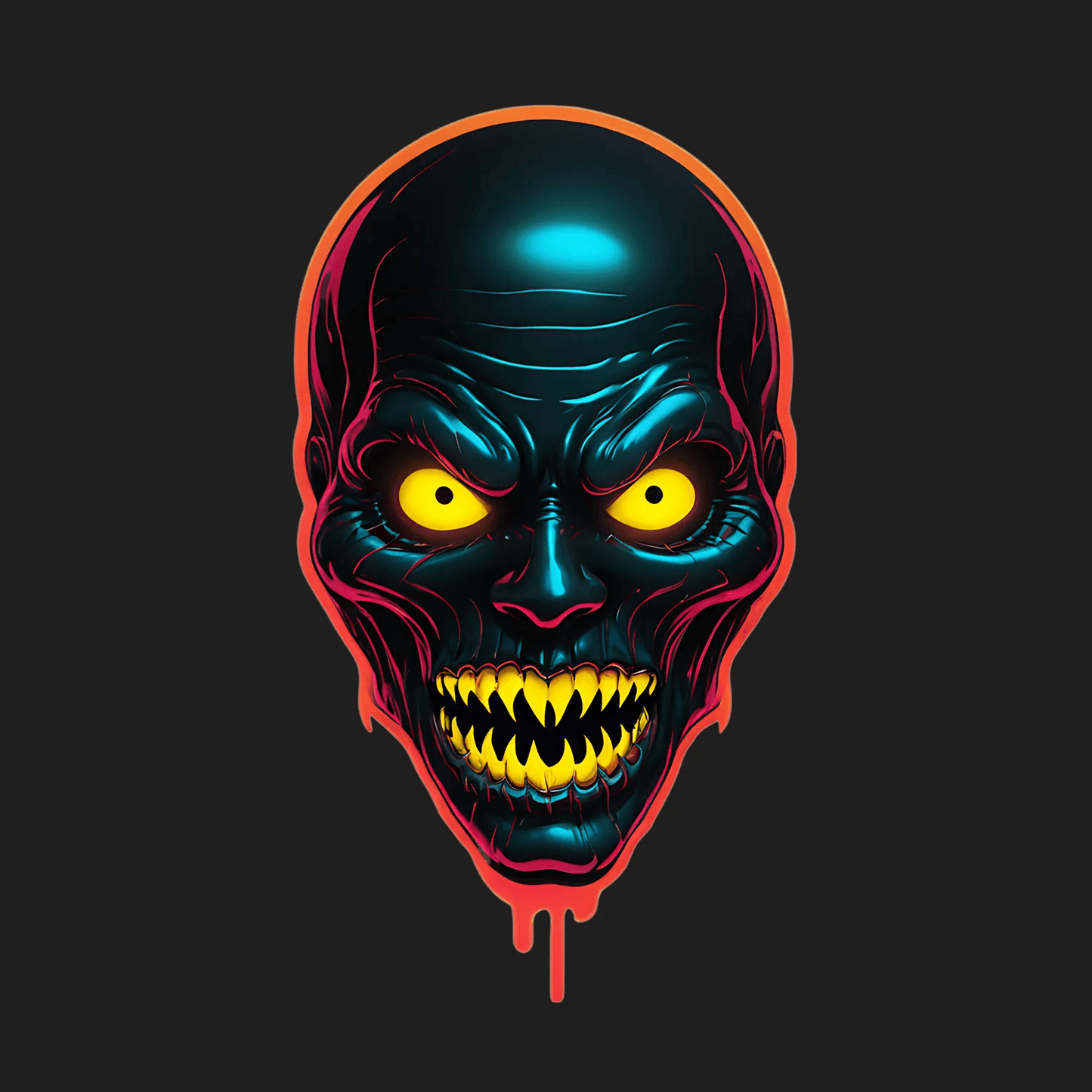Neon Skull Sticker - Vibrant UV Reactive Design - Heat Press Transfer