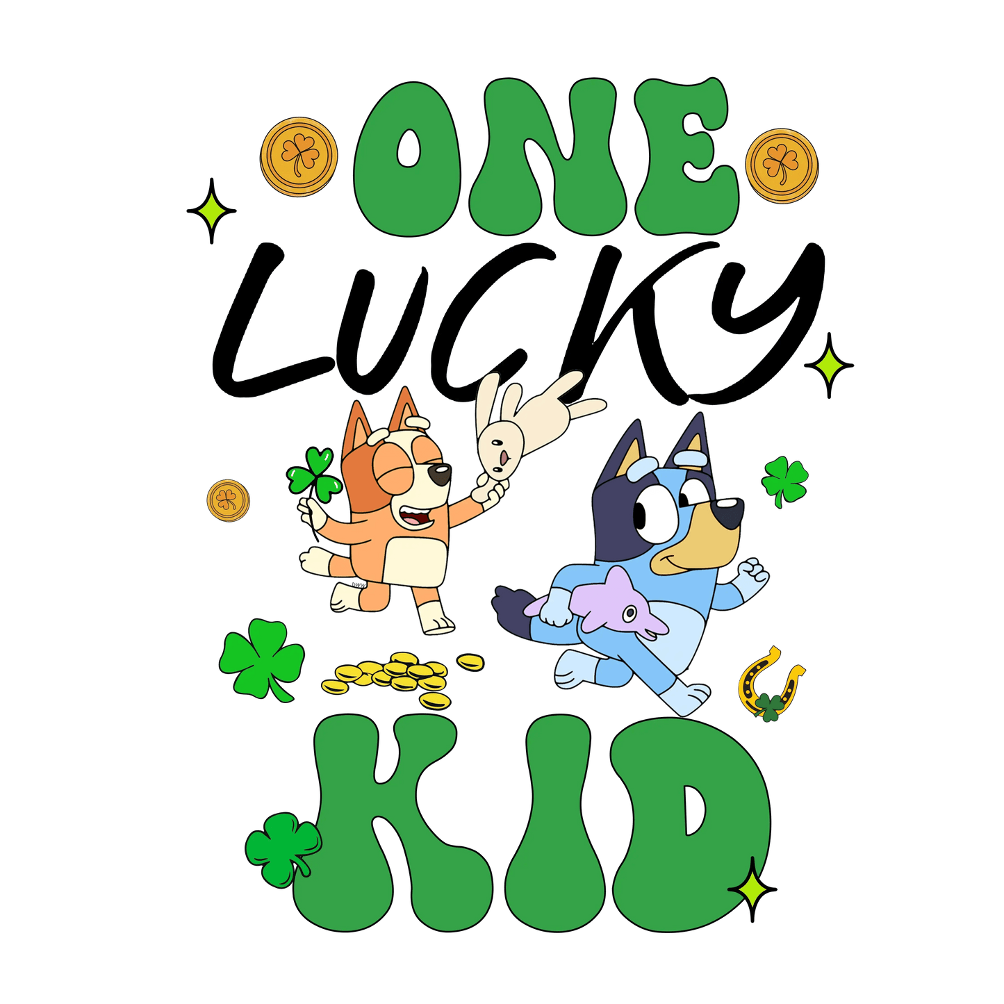 One Lucky Kid Bluey Patrick's Day - DTF Ready To Press - Heat Press Transfer