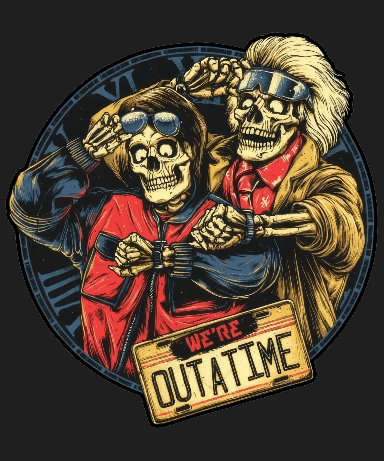 Outatime Skulls - DTF Ready to Press (black_bg)