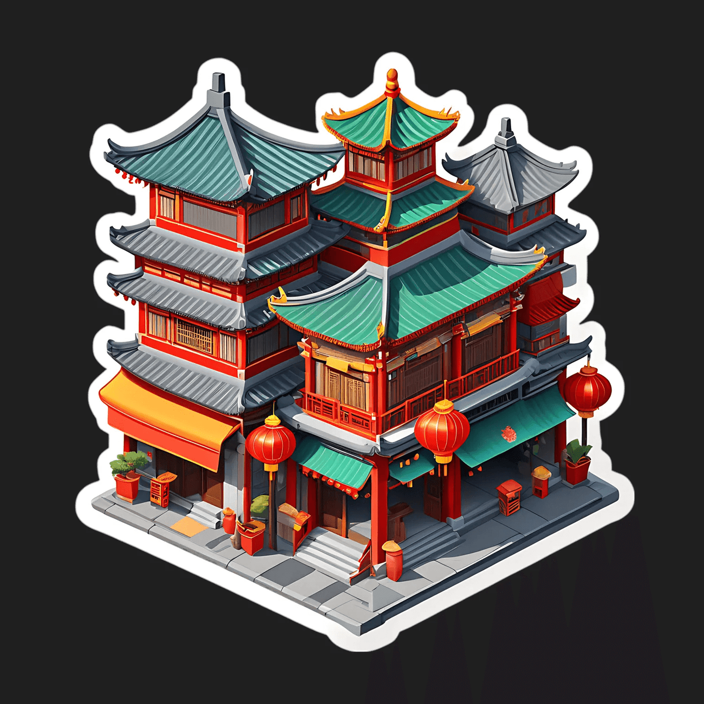 Pagoda Lanterns Sticker - Vibrant UV DTF Design - Heat Press Transfer