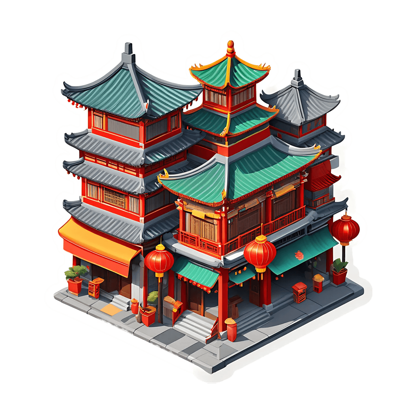 Pagoda Lanterns Sticker - Vibrant UV DTF Design - Heat Press Transfer