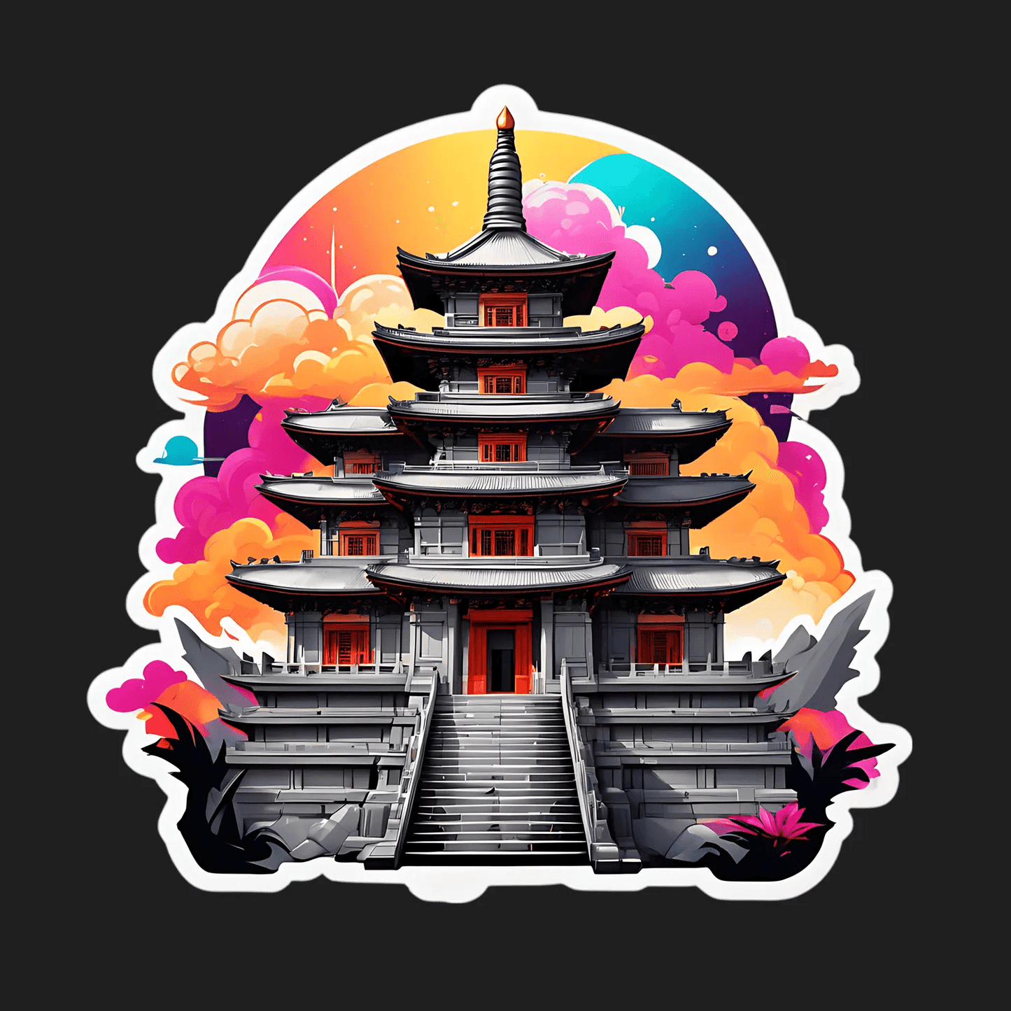 Pagoda Sunset - UV DTF Sticker - Heat Press Transfer