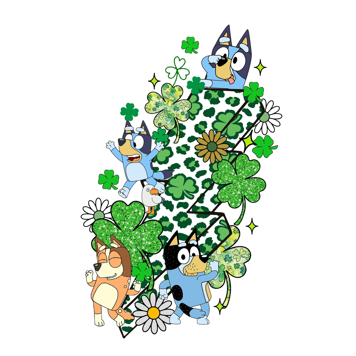 Patrick's Day Bluey Lightning - DTF Ready To Press - Heat Press Transfer