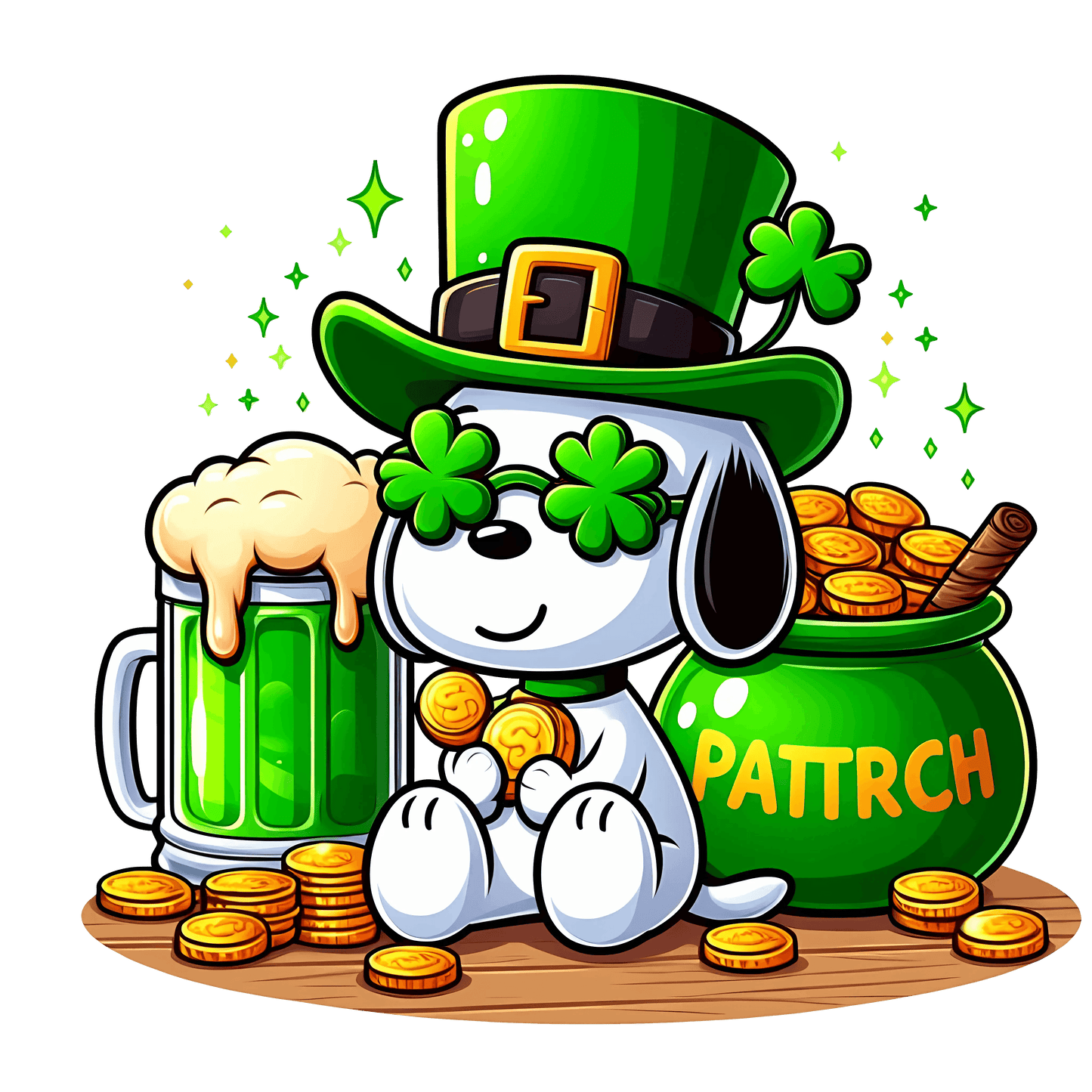 Patricks Day Snoopy Bear Design - DTF Ready To Press - Heat Press Transfer