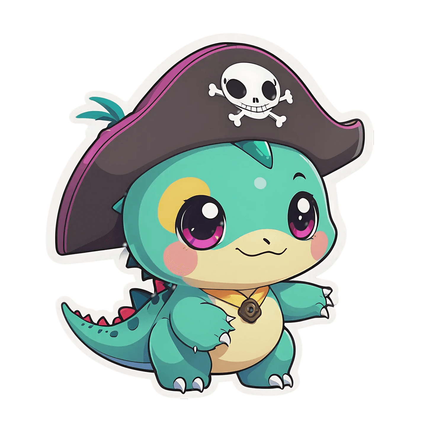 Pirate Dinosaur Sticker - Cute Cartoon Design - Heat Press Transfer