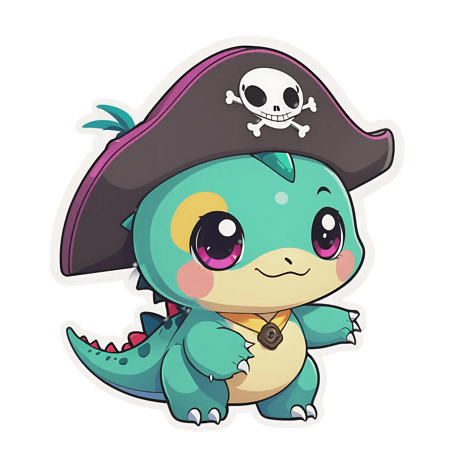 Pirate Dinosaur Sticker - Cute Cartoon Design - Heat Press Transfer