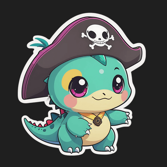 Pirate Dinosaur Sticker - Cute Cartoon Design - Heat Press Transfer
