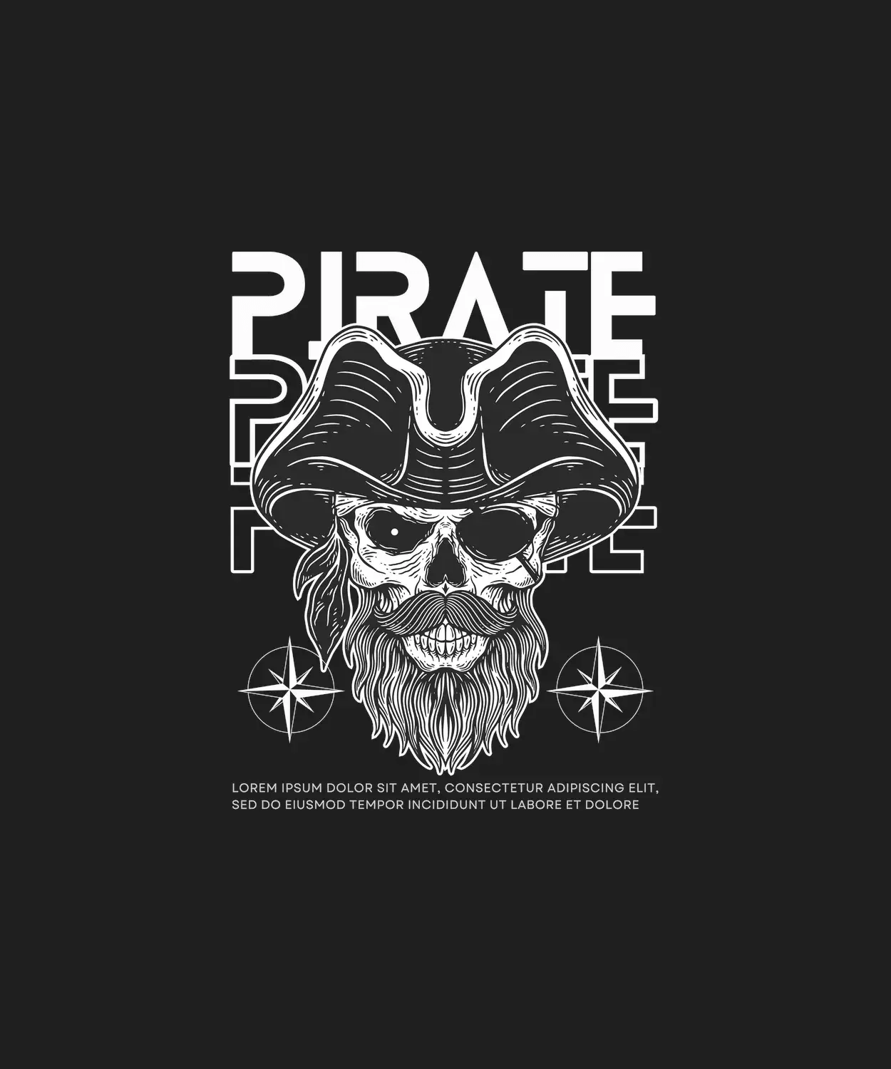 Pirate Skull - DTF Ready to Press (black_bg)