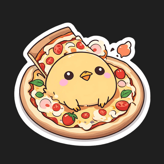 Pizza Chick - Cute Animal Sticker - Heat Press Transfer
