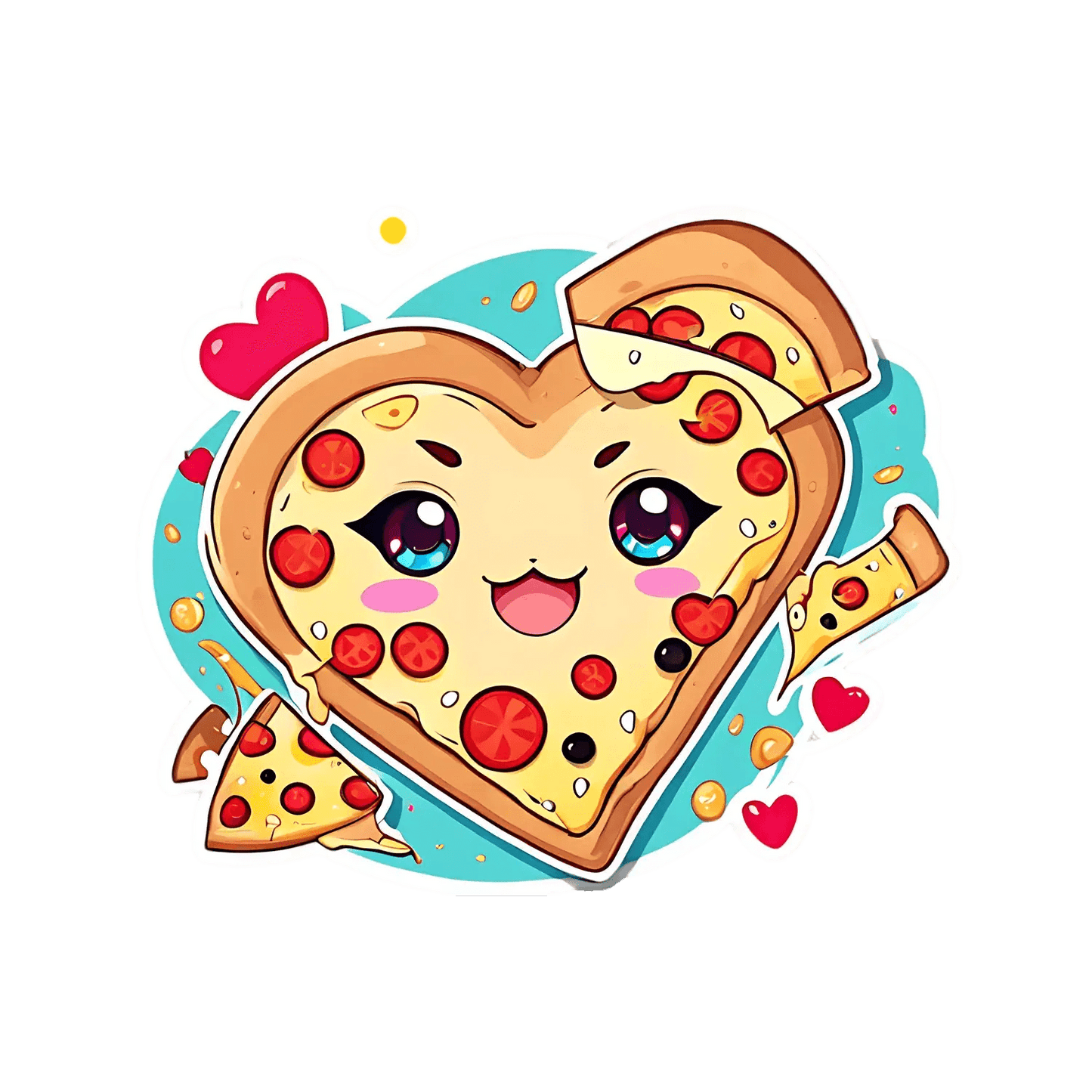 Pizza Love - Heart Shaped Sticker - Heat Press Transfer