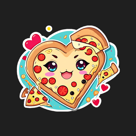 Pizza Love - Heart Shaped Sticker - Heat Press Transfer