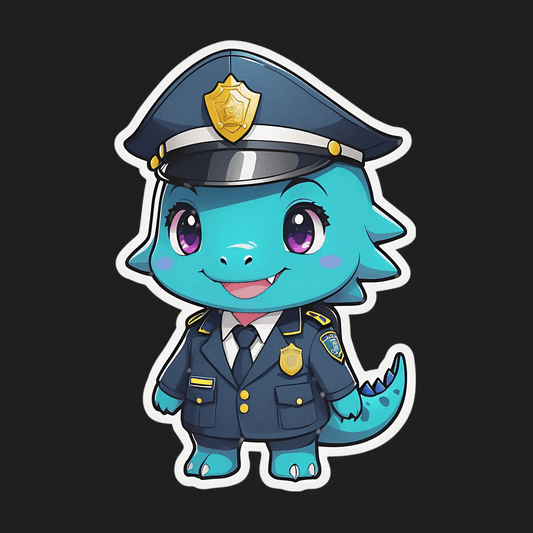 Police Dinosaur Sticker - Cute Cartoon Cop - Heat Press Transfer