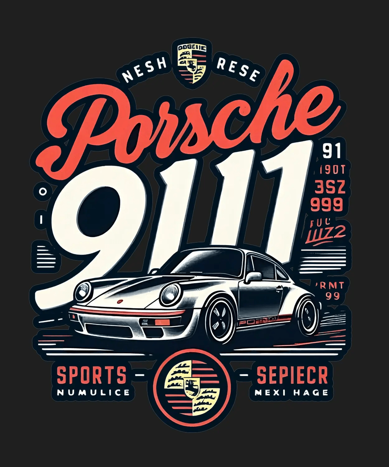 Porsche 911 Sports Car - DTF Ready to Press (black_bg)