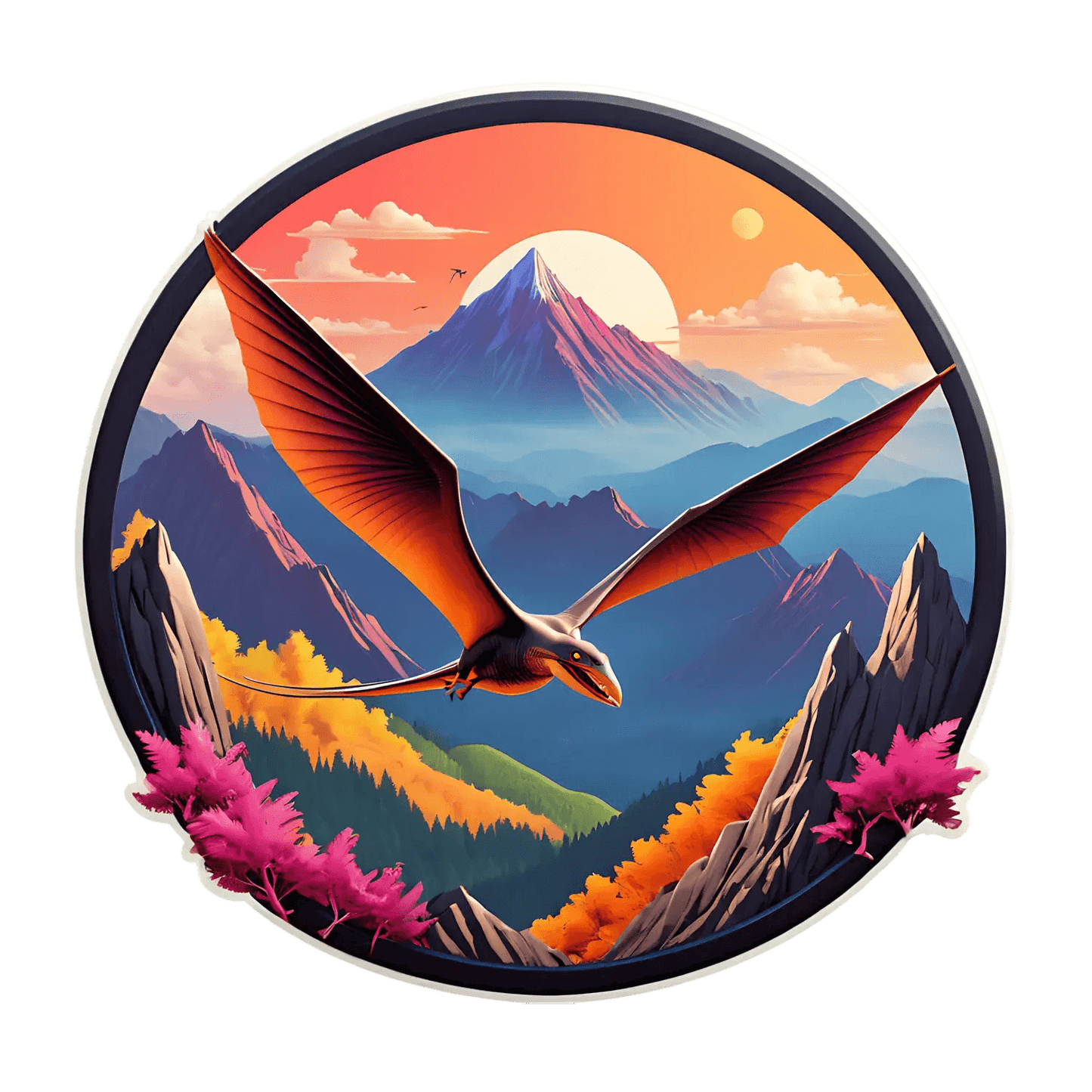 Pterosaur Sunset - Vibrant UV Sticker - Heat Press Transfer