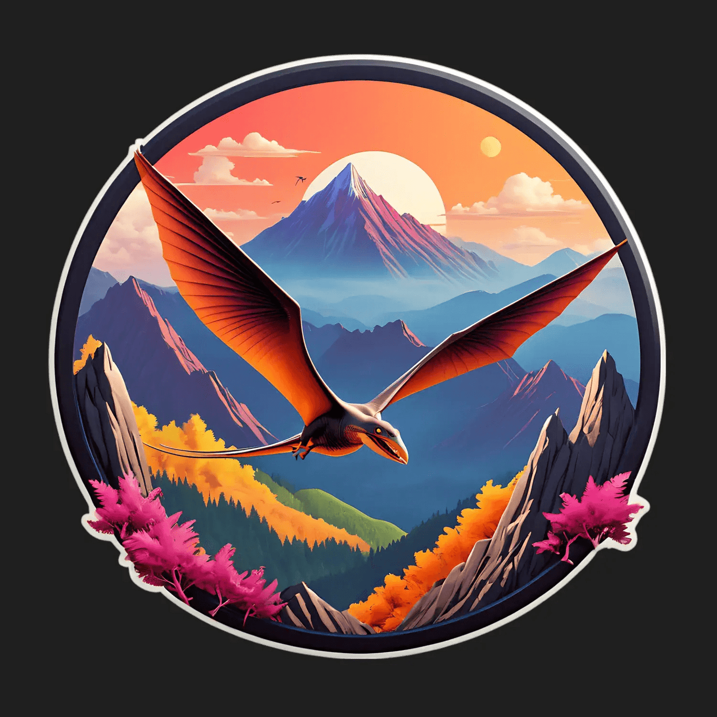 Pterosaur Sunset - Vibrant UV Sticker - Heat Press Transfer