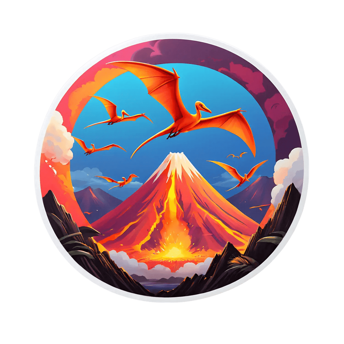 Pterosaur Volcano - Volcanic Dinosaur Sticker - Heat Press Transfer