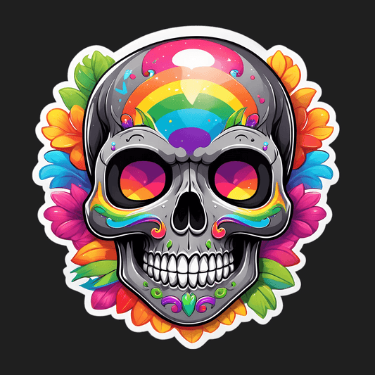 Rainbow Skull Sticker - Colorful UV Decor - Heat Press Transfer