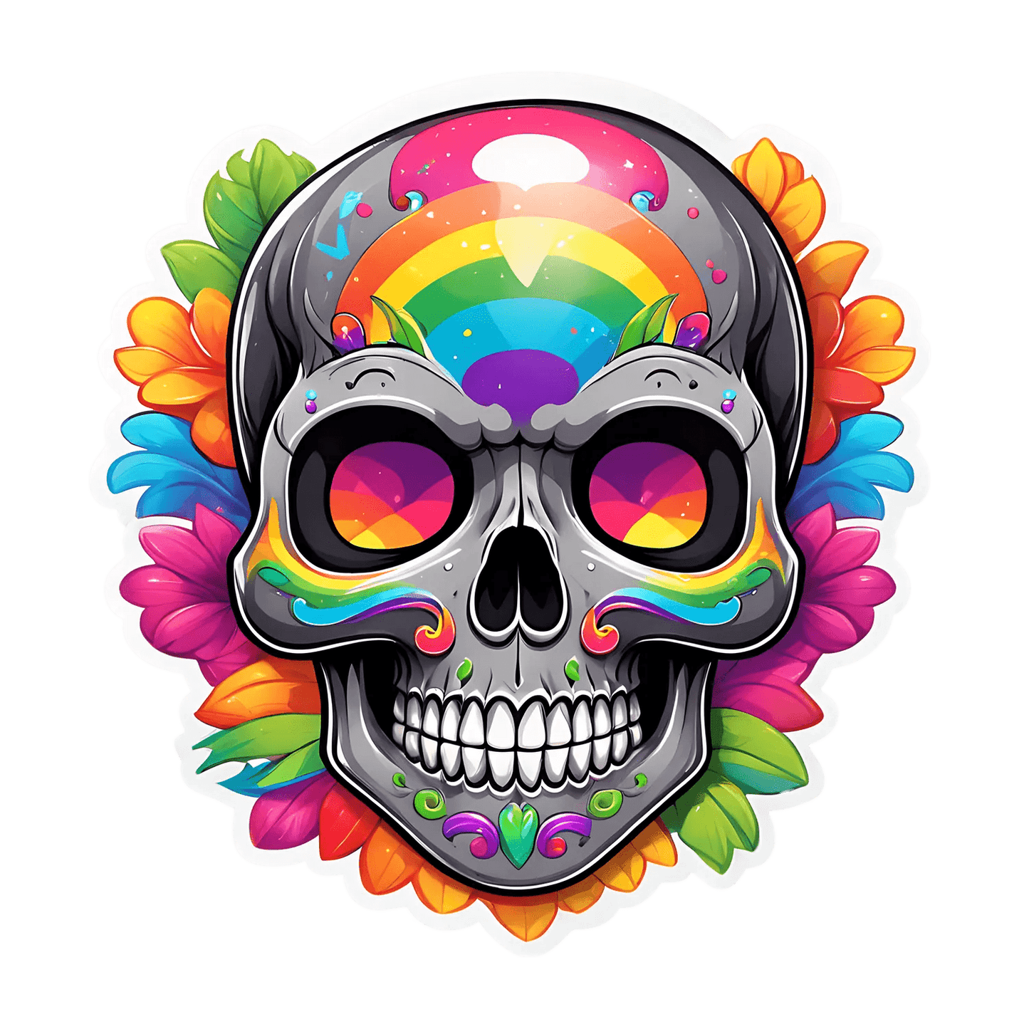Rainbow Skull Sticker - Colorful UV Decor - Heat Press Transfer