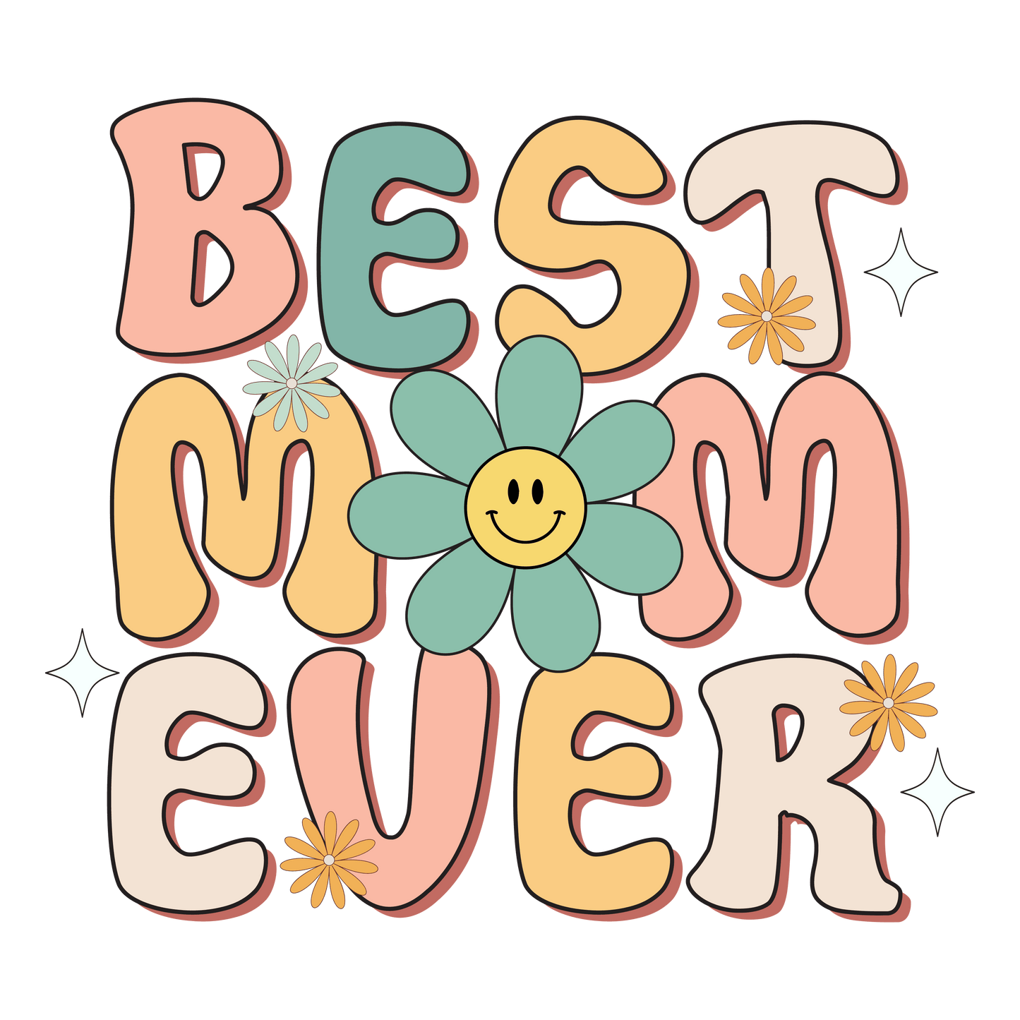 Retro Best Mom Ever Design - DTF Ready To Press - Heat Press Transfer