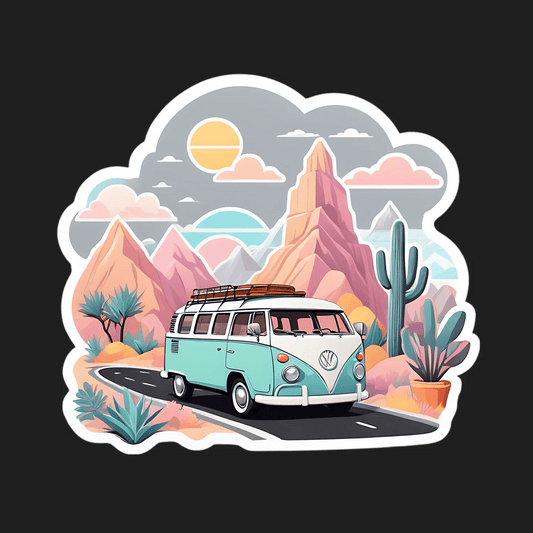 Retro Camper Van Sticker - Scenic Desert Adventure - Heat Press Transfer