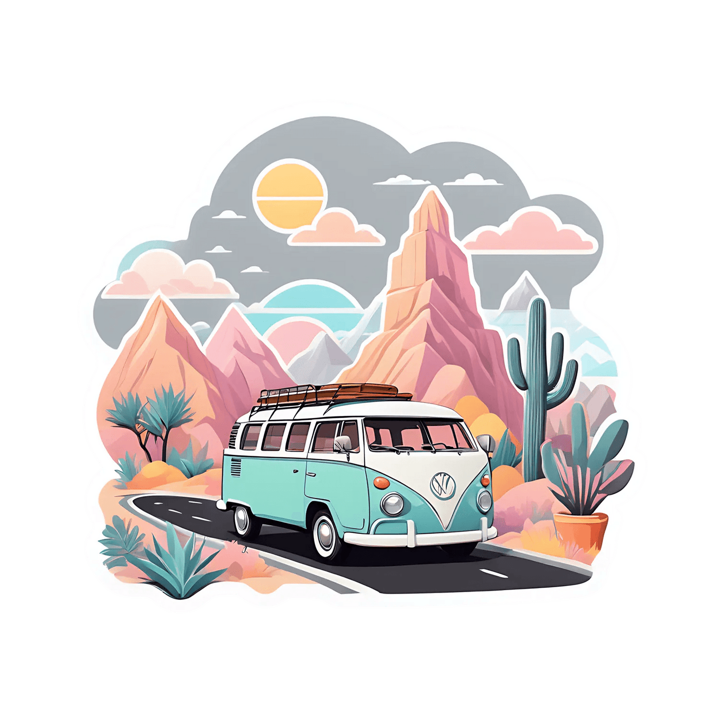 Retro Camper Van Sticker - Scenic Desert Adventure - Heat Press Transfer