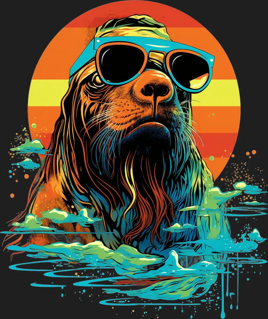 Retro Dog Sunset - DTF Ready to Press - Heat Press Transfer
